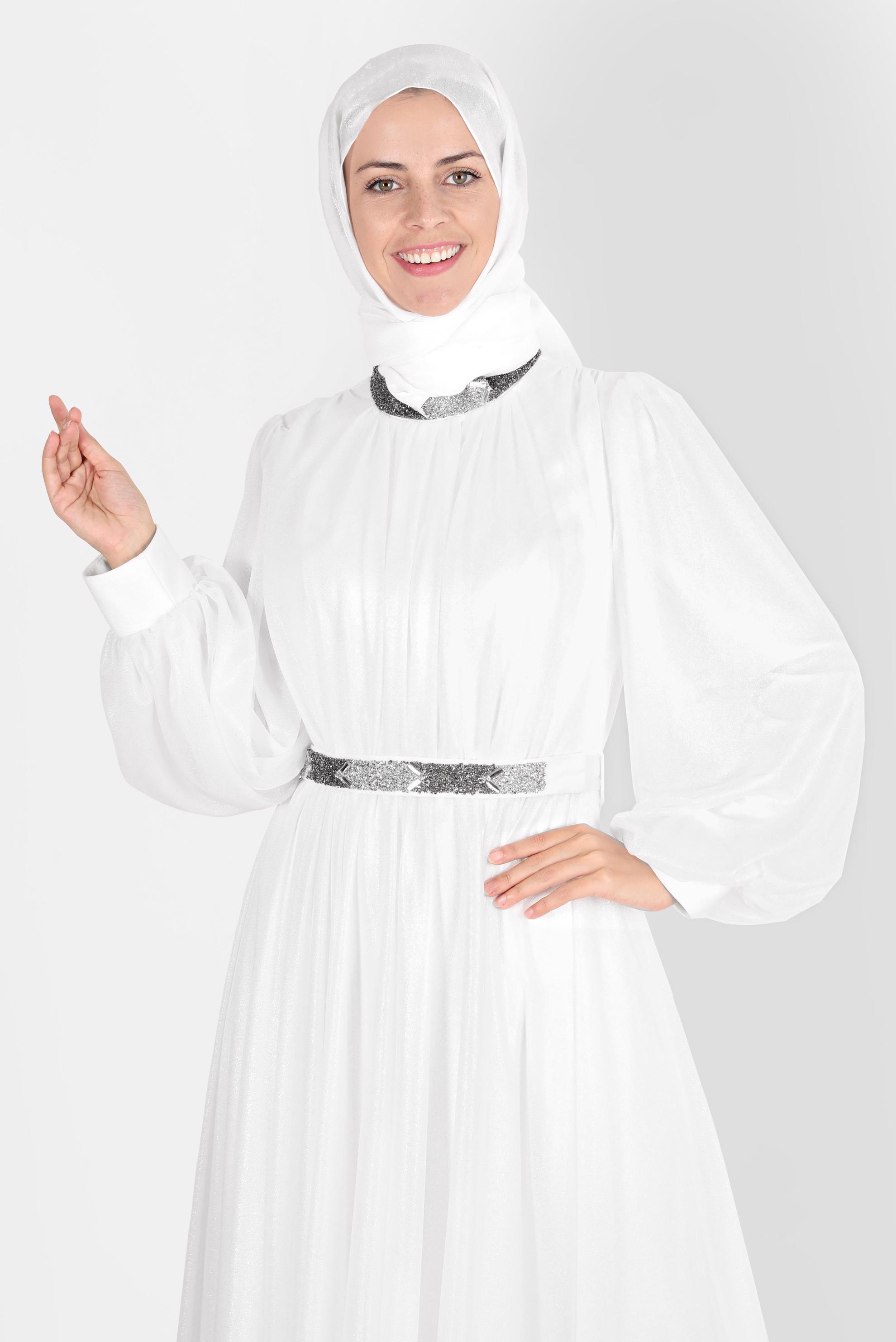 Tesettür giyim BEYAZ TAŞLI FOİL ABİYE 50223	
