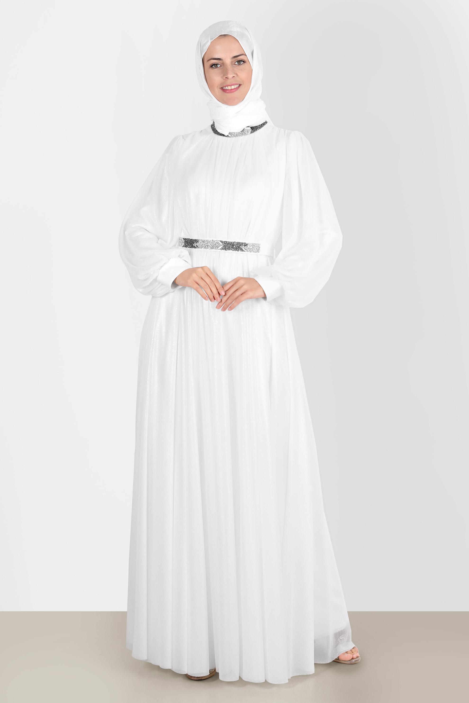 Tesettür giyim BEYAZ TAŞLI FOİL ABİYE 50223	
