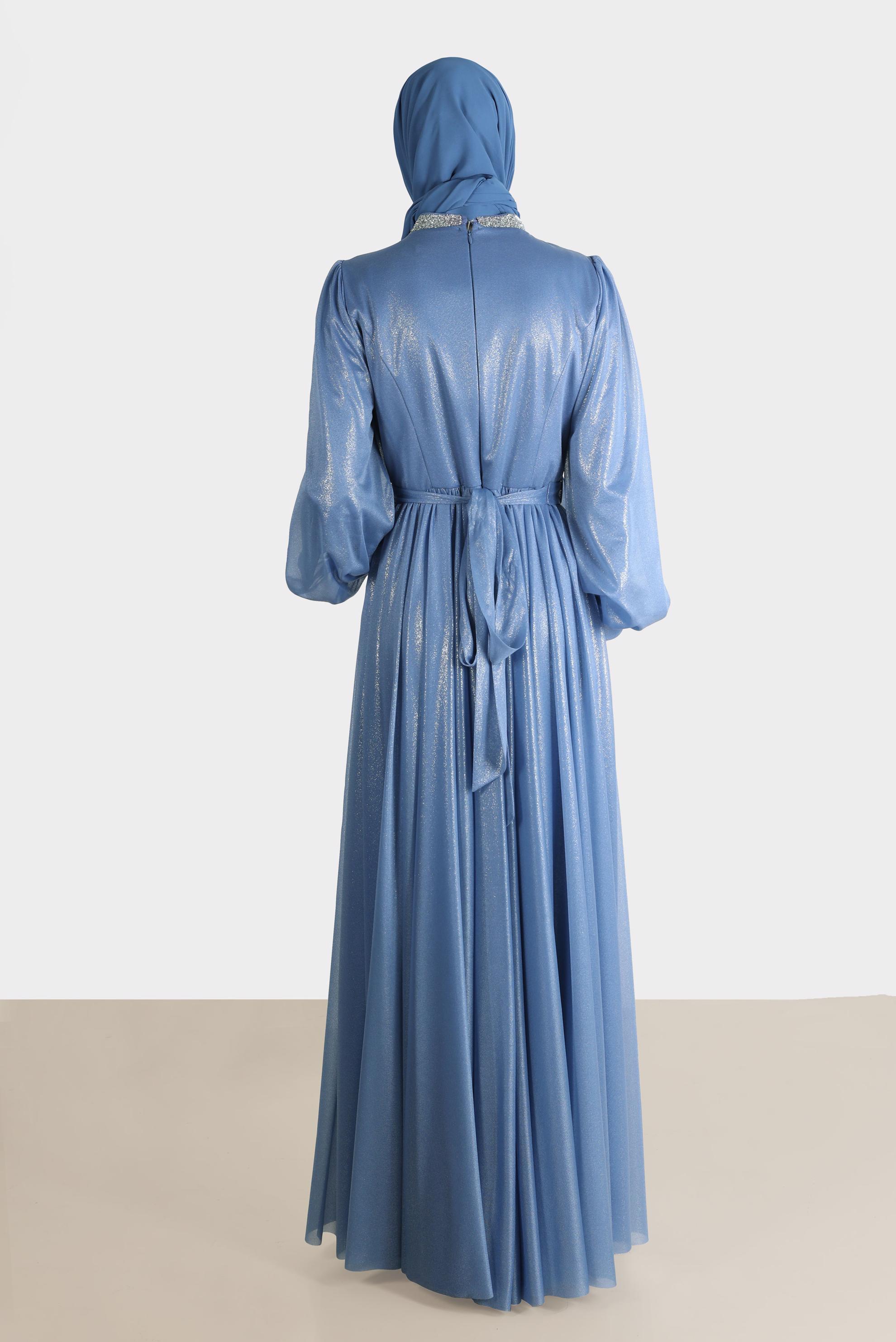 Tesettür giyim MAVİ TAŞLI FOİL ABİYE 50223	