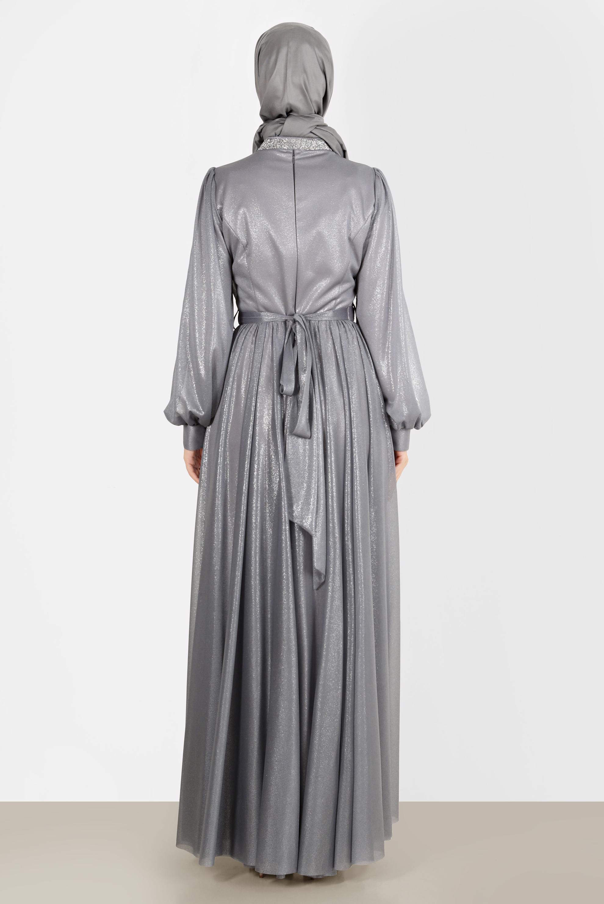 Tesettür giyim GRİ TAŞLI FOİL ABİYE 50223	