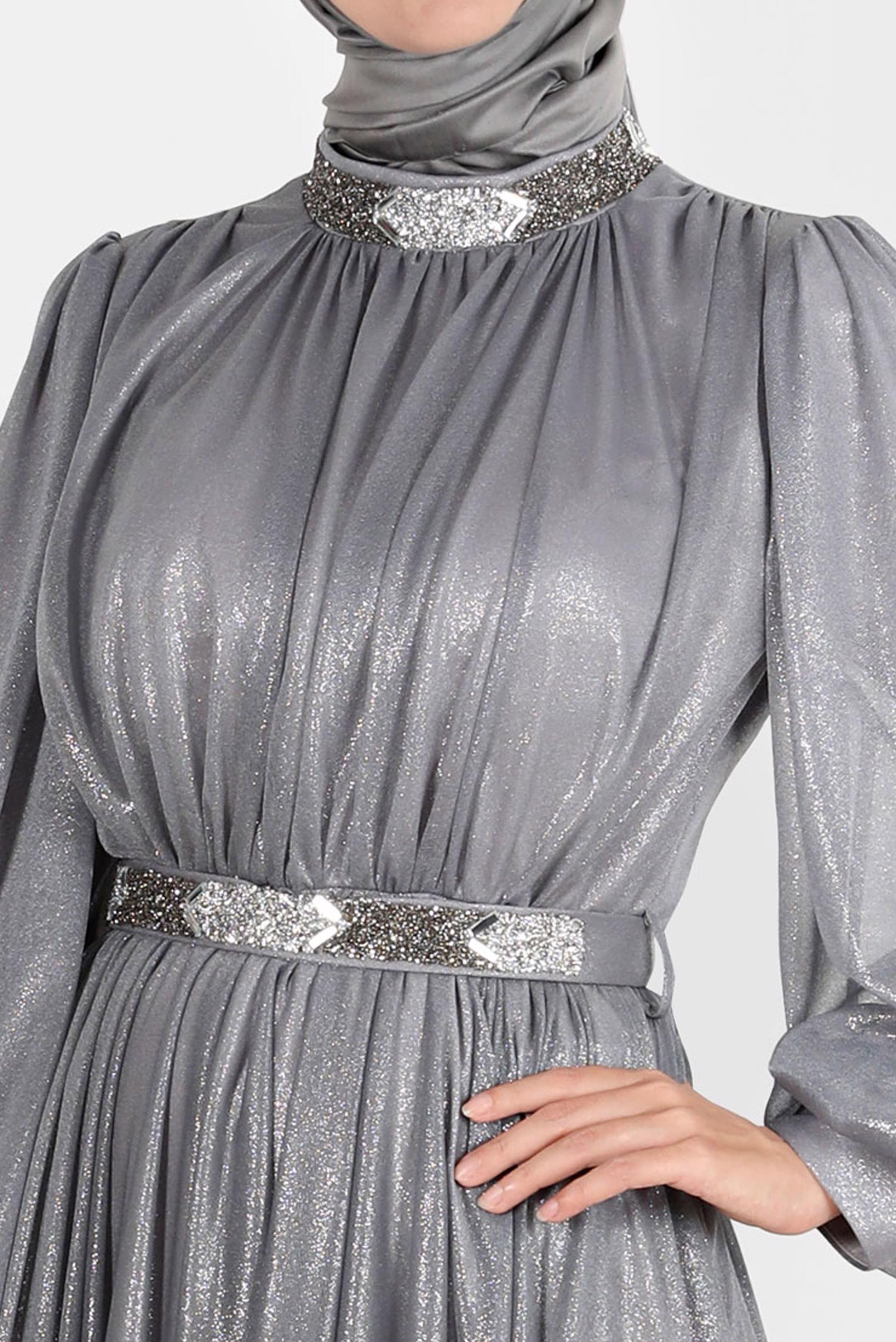 Tesettür giyim GRİ TAŞLI FOİL ABİYE 50223	