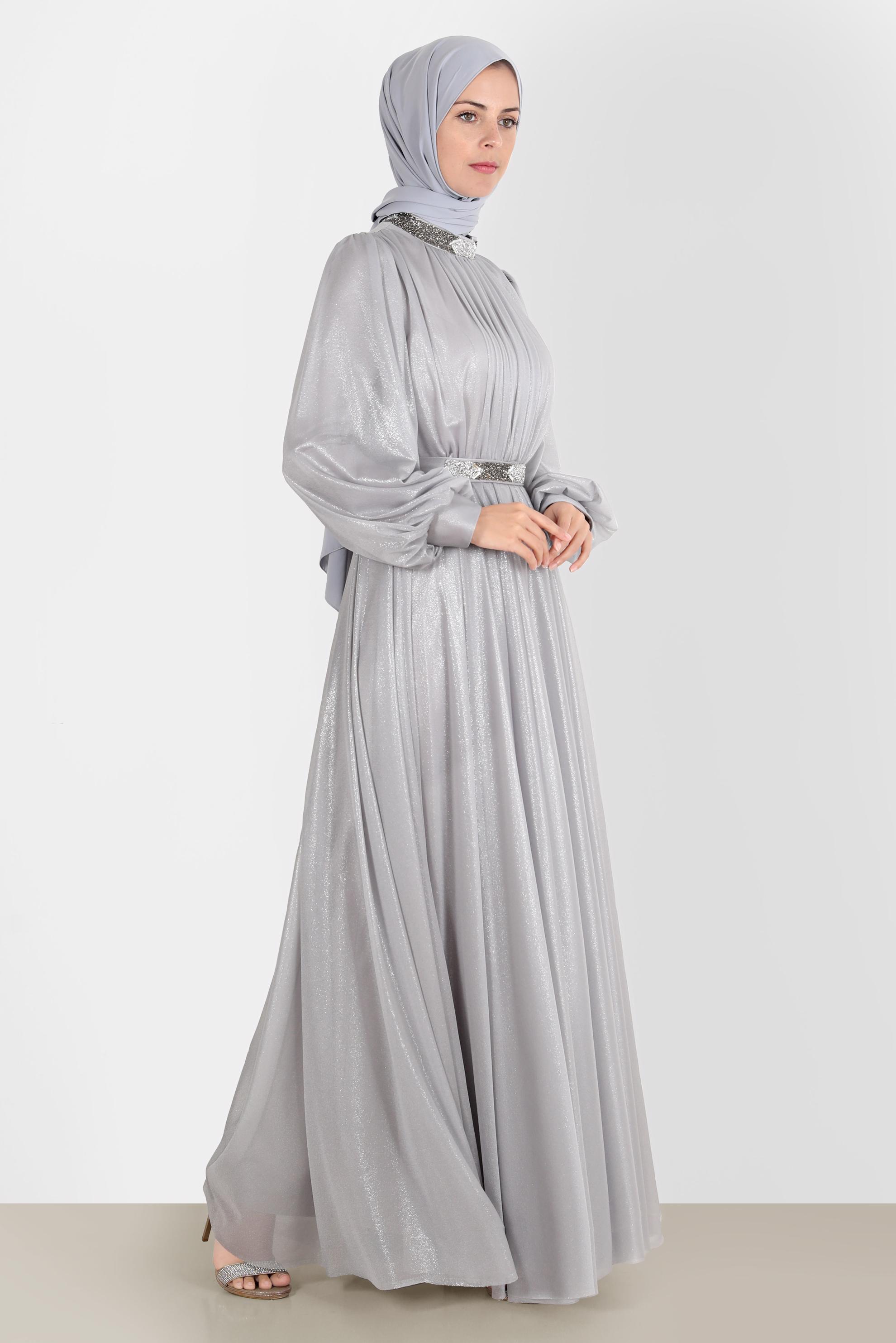 Tesettür giyim GRİ TAŞLI FOİL ABİYE 50223	