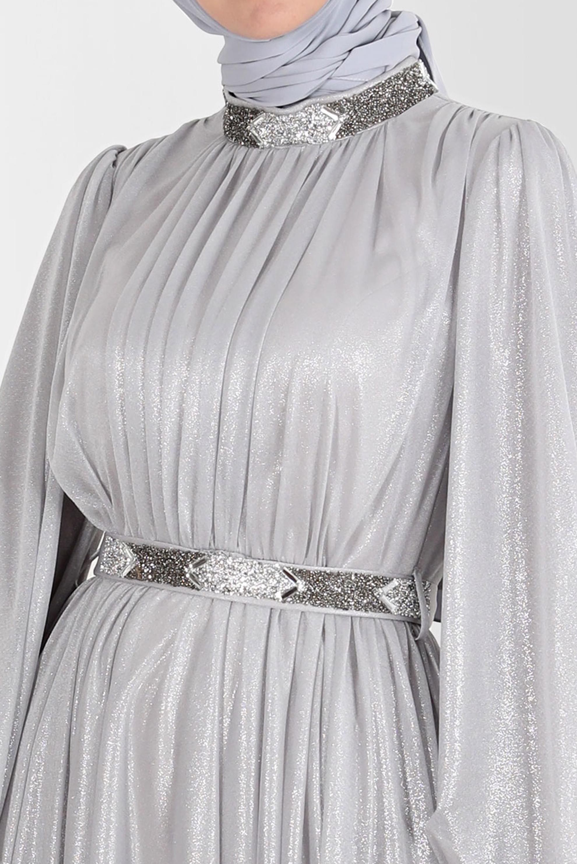 Tesettür giyim GRİ TAŞLI FOİL ABİYE 50223	