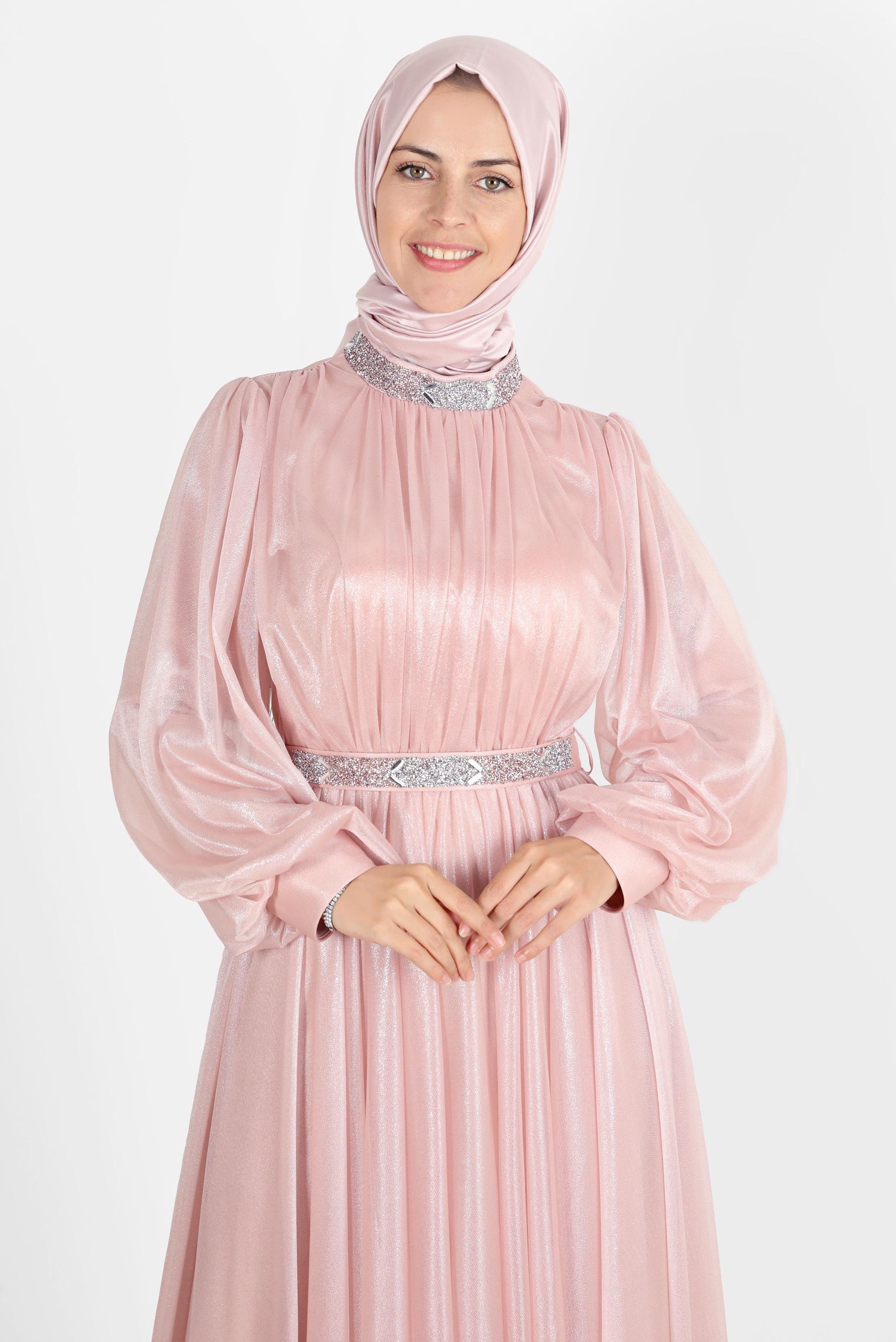 Tesettür giyim PUDRA TAŞLI FOİL ABİYE 50223	
