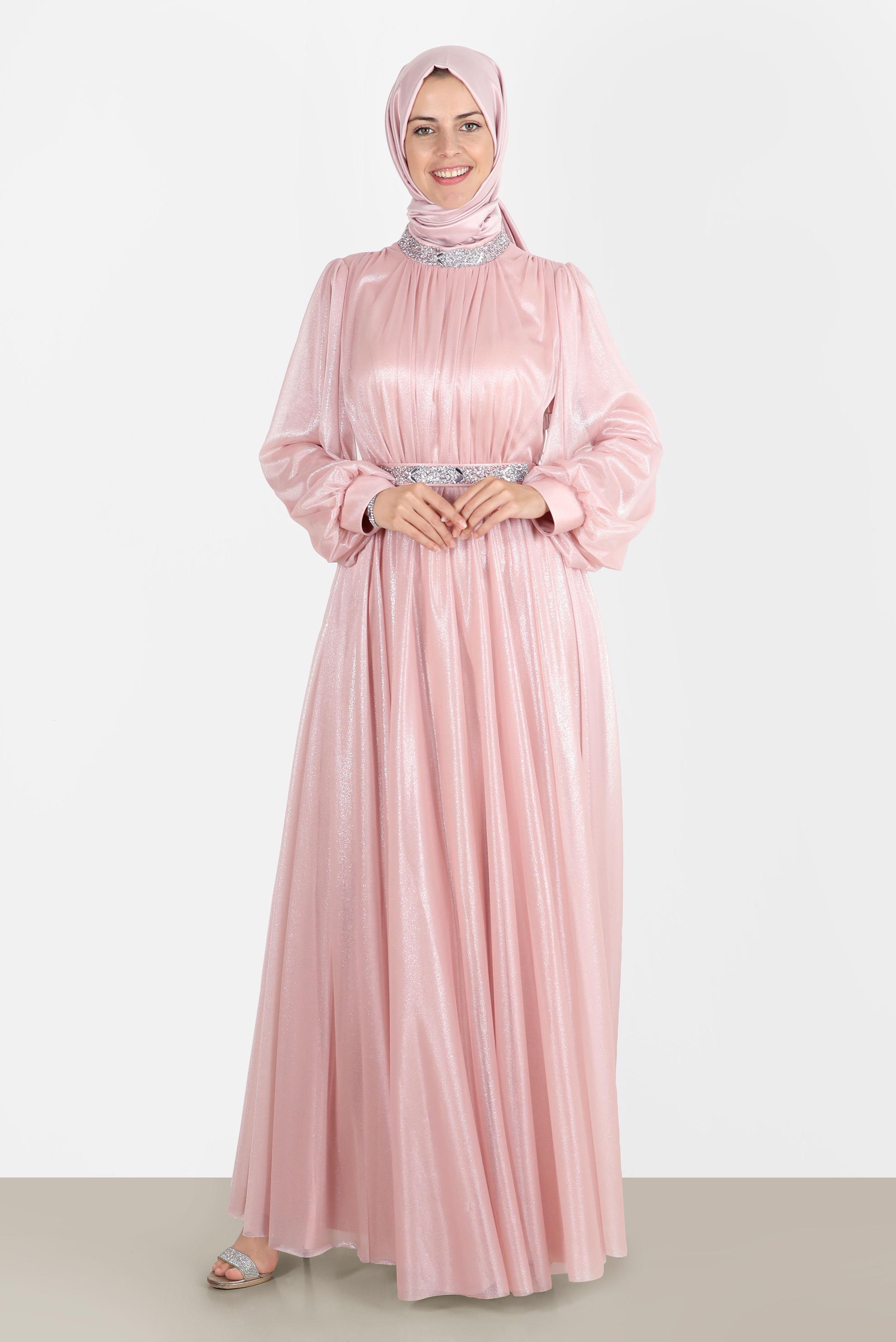 Tesettür giyim PUDRA TAŞLI FOİL ABİYE 50223	
