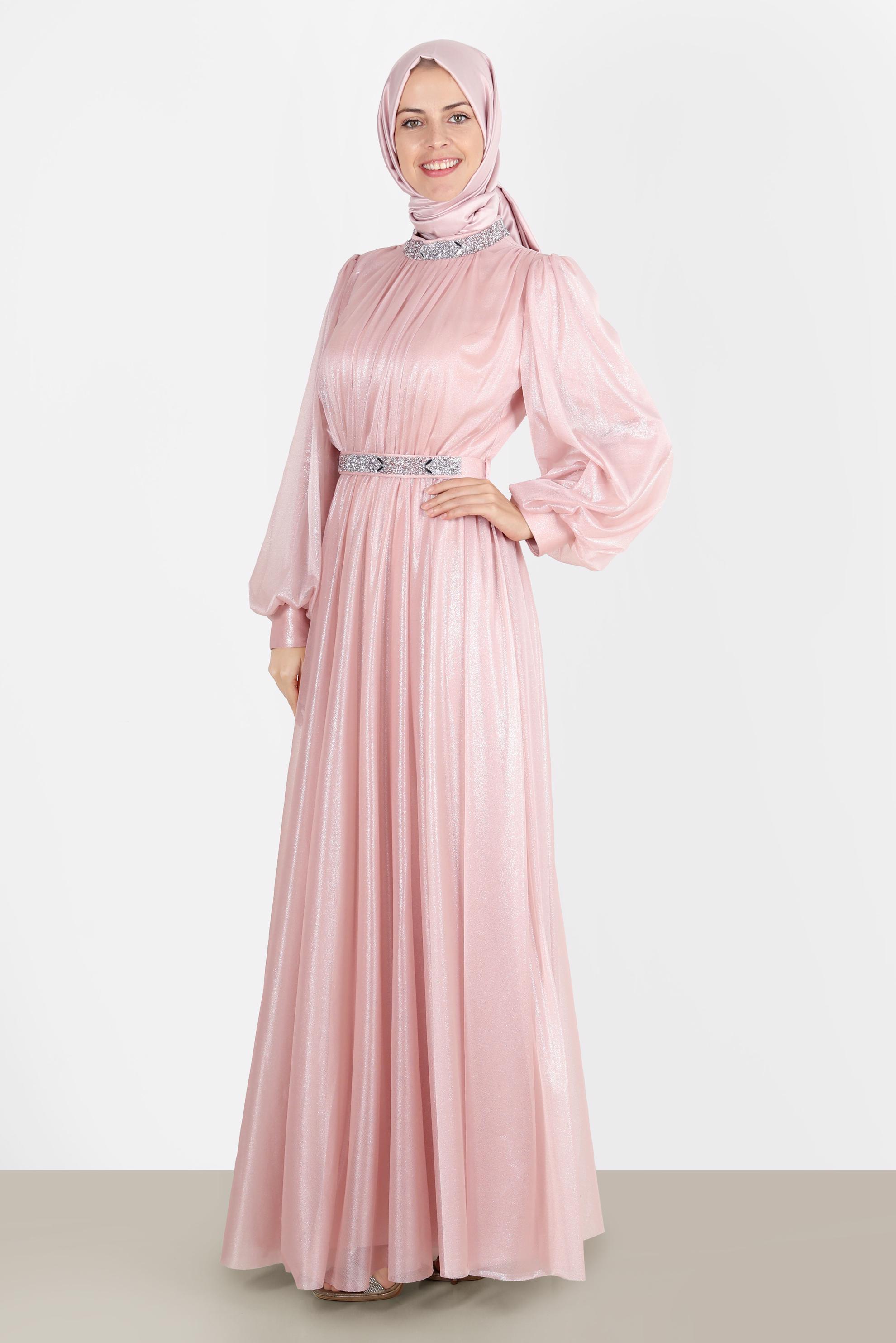 Tesettür giyim PUDRA TAŞLI FOİL ABİYE 50223	