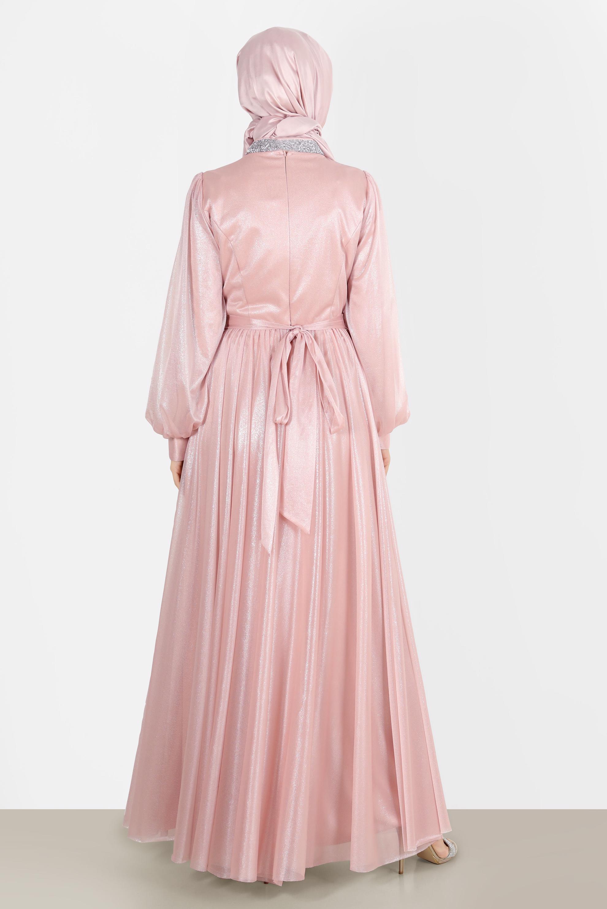 Tesettür giyim PUDRA TAŞLI FOİL ABİYE 50223	