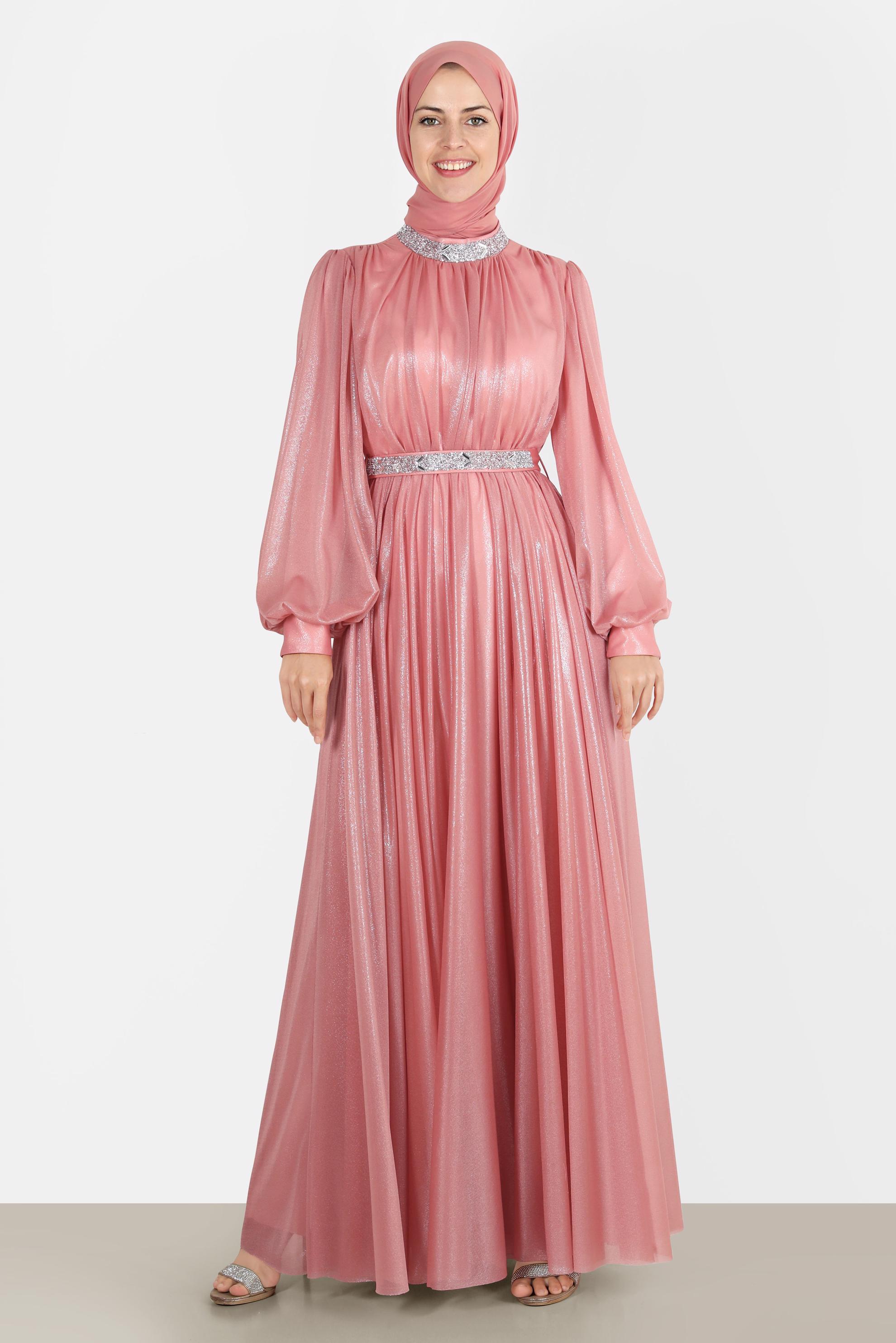 Tesettür giyim PUDRA TAŞLI FOİL ABİYE 50223	