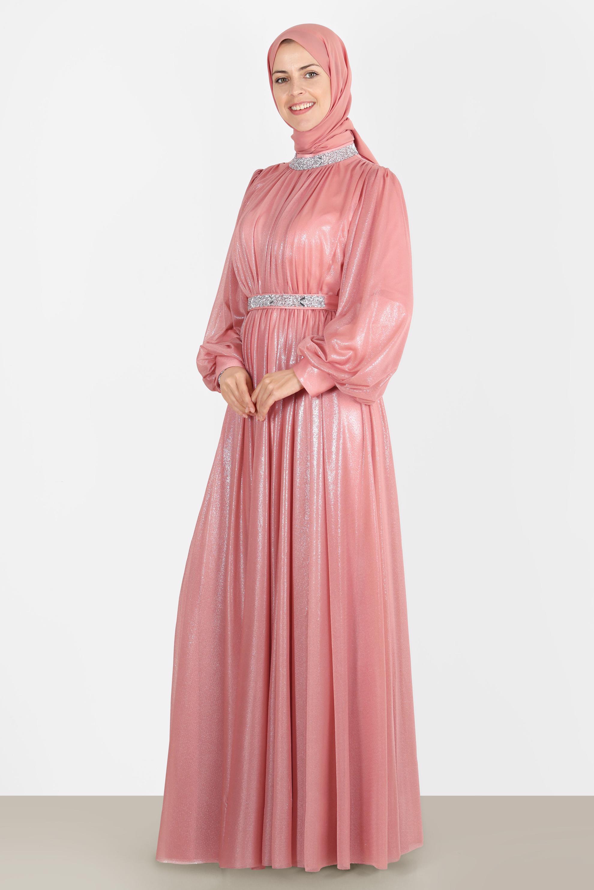 Tesettür giyim PUDRA TAŞLI FOİL ABİYE 50223	