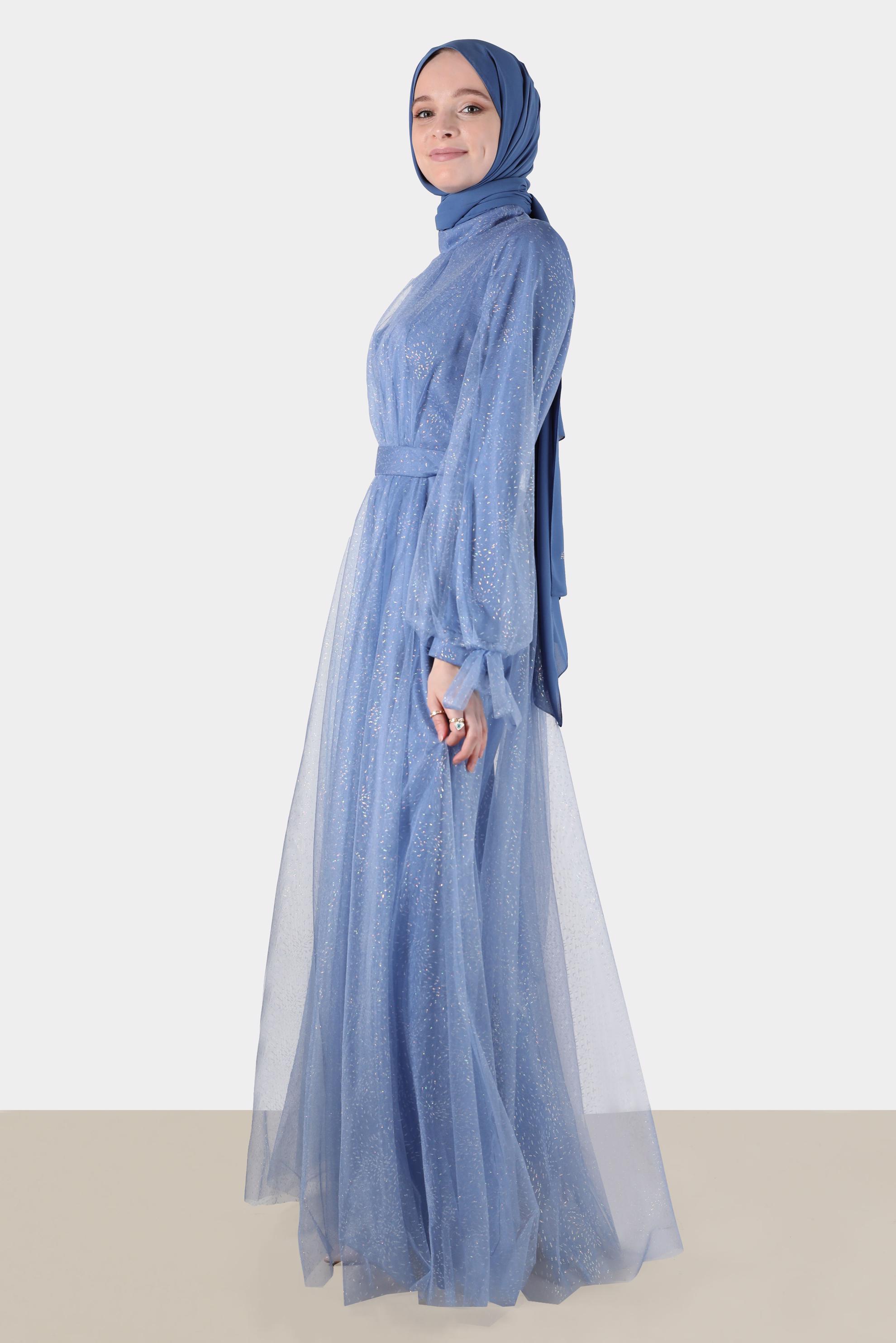 Tesettür giyim LACİVERT SİMLİ TÜLLÜ ABİYE 50225 