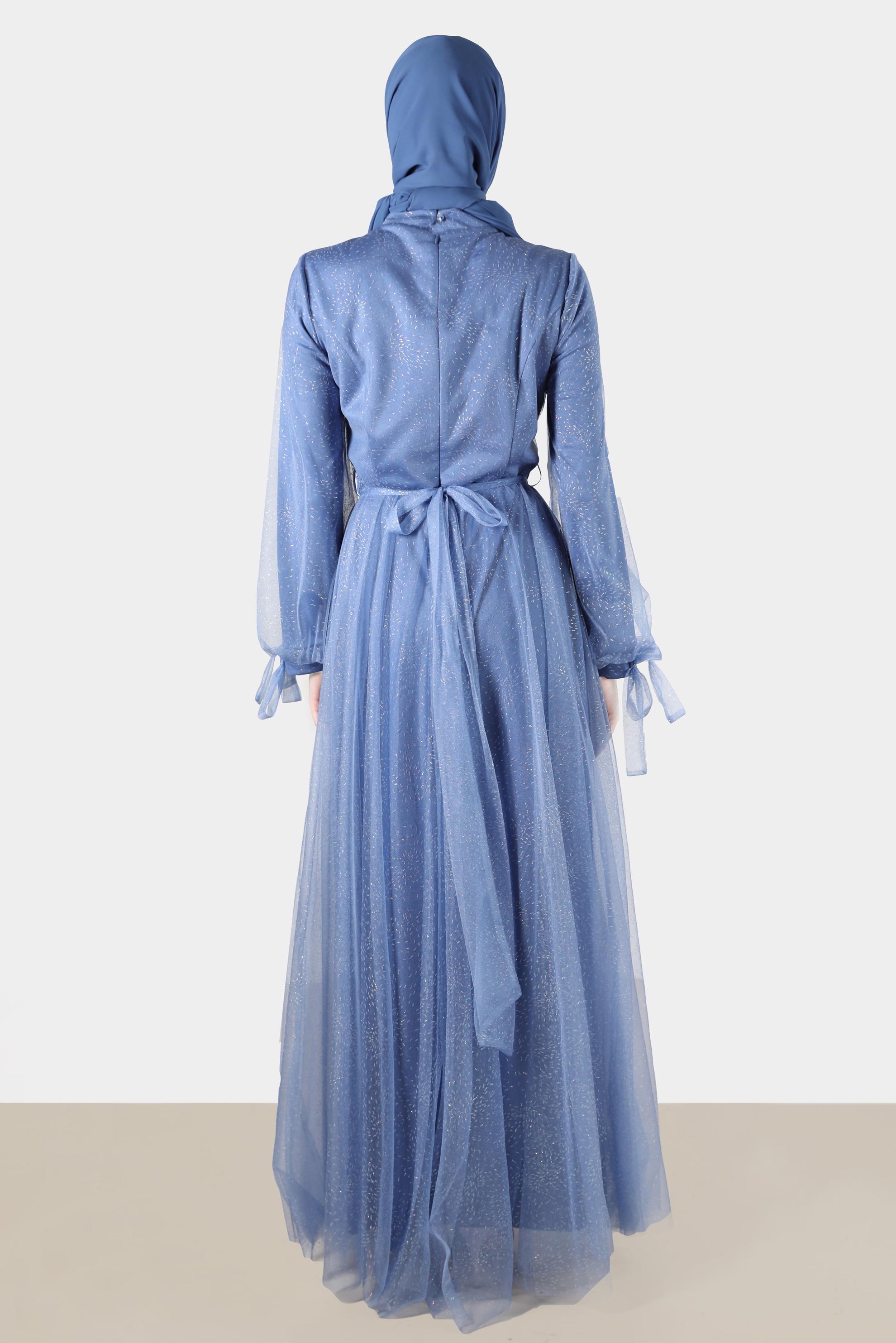 Tesettür giyim LACİVERT SİMLİ TÜLLÜ ABİYE 50225 