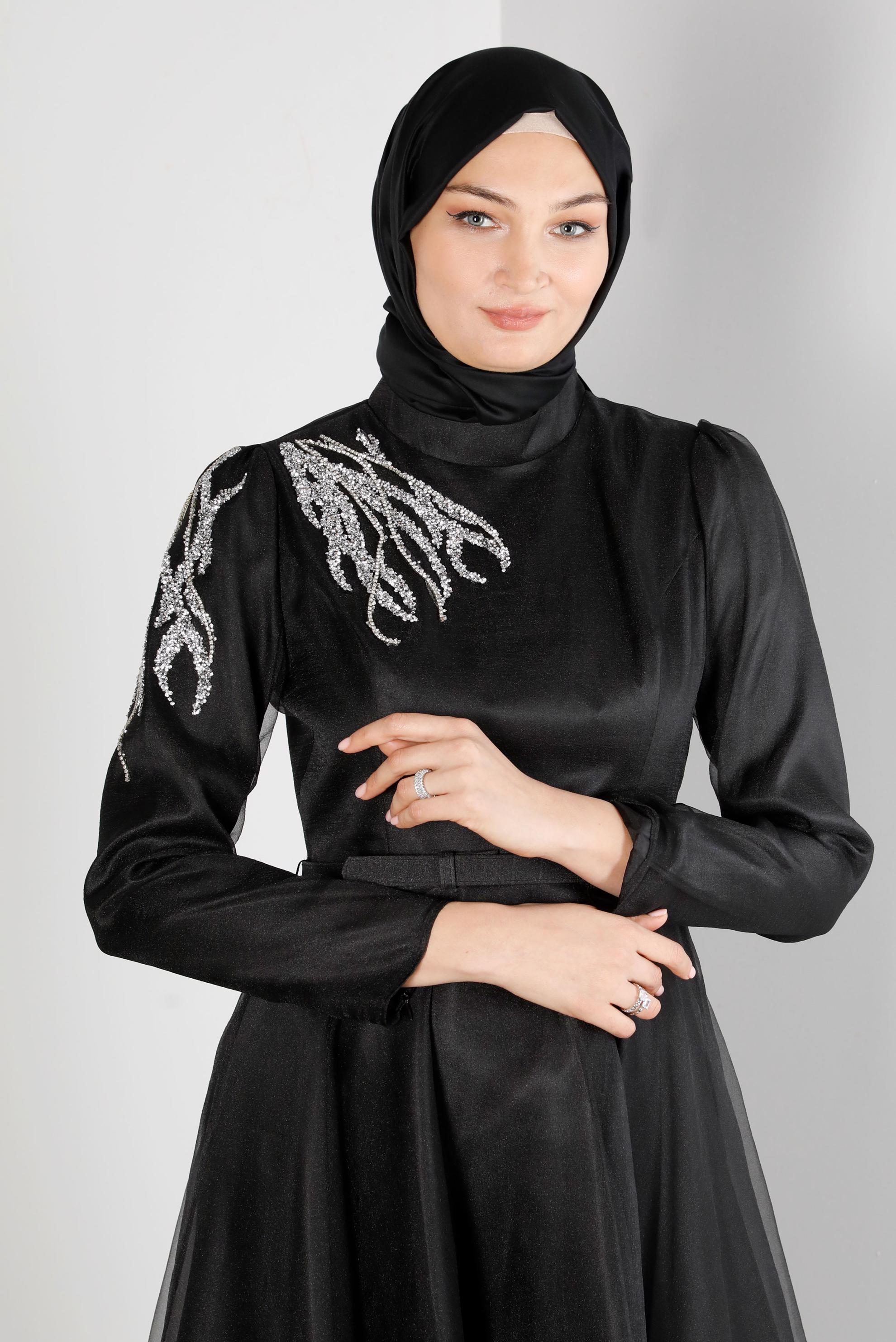 Vêtements hijab NOIR ROBE DE SOIRÉE BRODÉE GEMME 50226