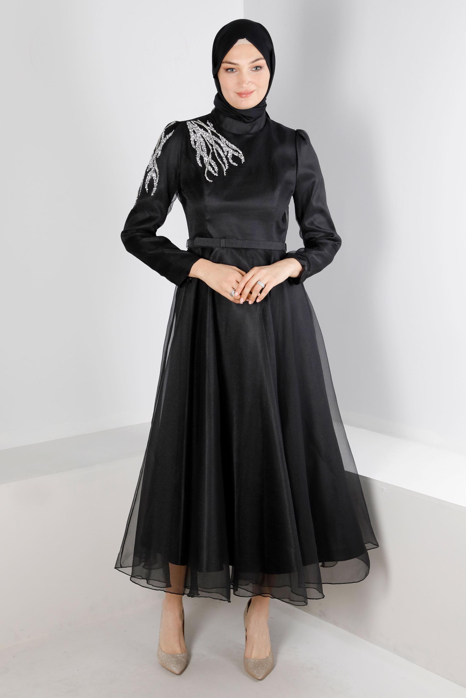 Vêtements hijab NOIR ROBE DE SOIRÉE BRODÉE GEMME 50226