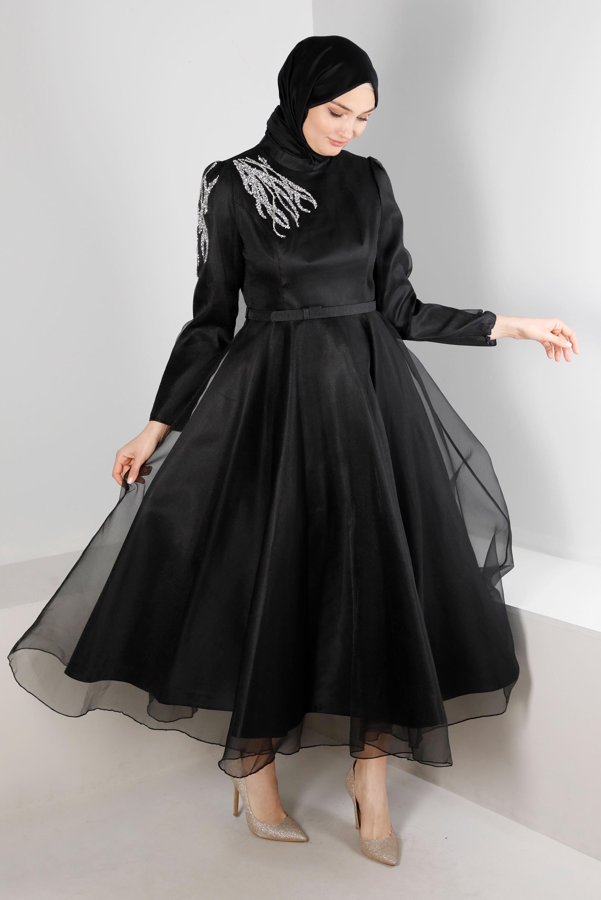 Vêtements hijab NOIR ROBE DE SOIRÉE BRODÉE GEMME 50226