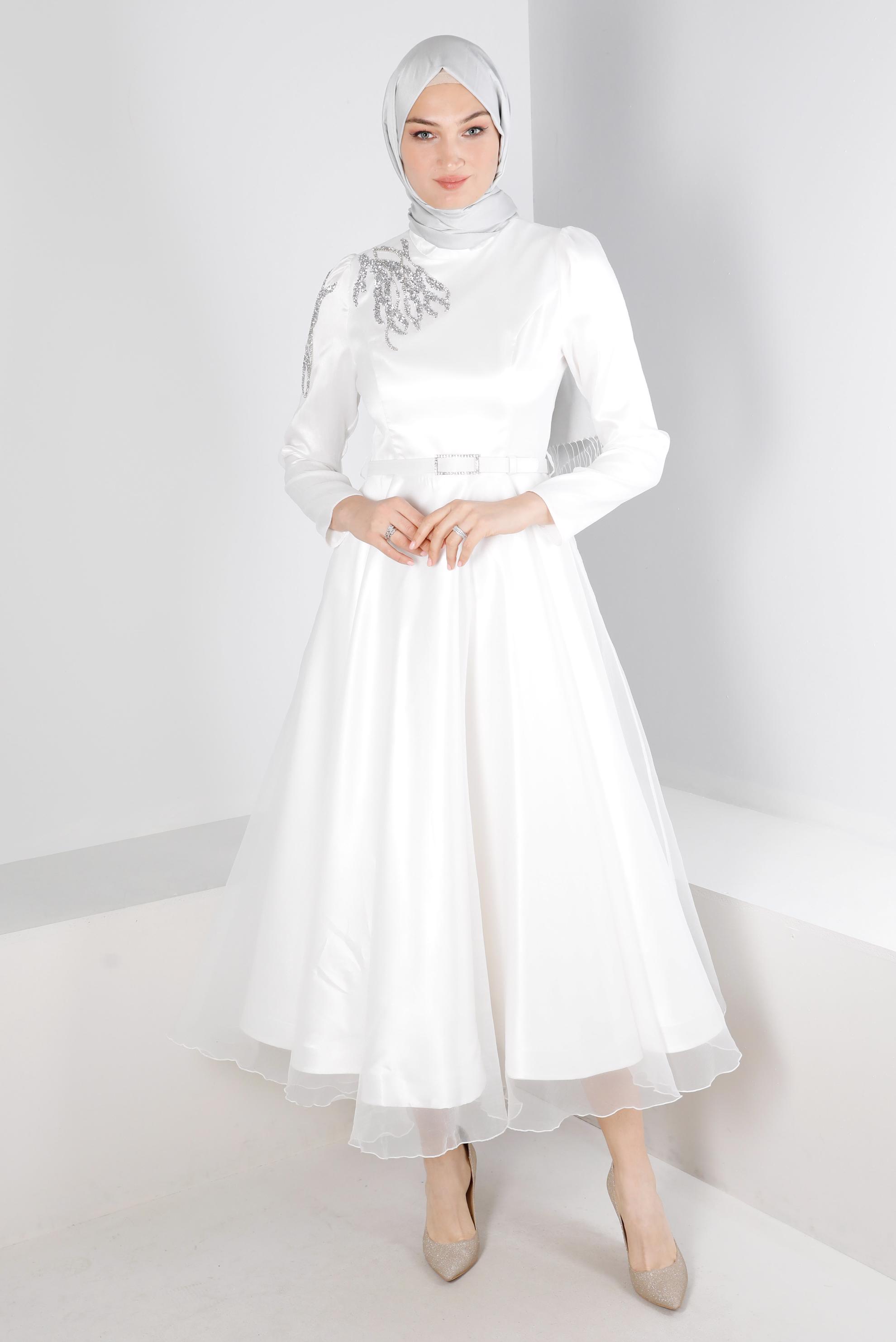 Vêtements hijab BLANC ROBE DE SOIRÉE BRODÉE GEMME 50226