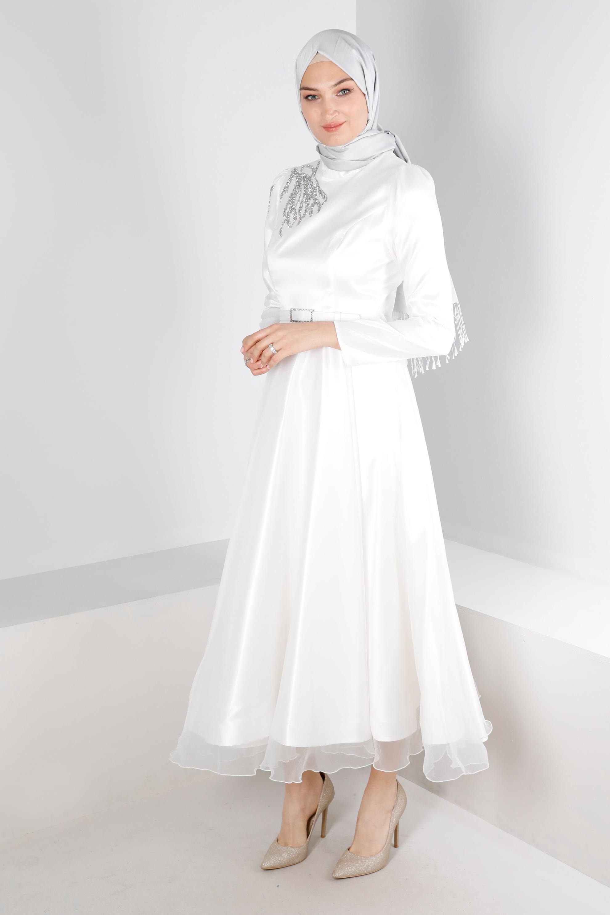 Vêtements hijab BLANC ROBE DE SOIRÉE BRODÉE GEMME 50226