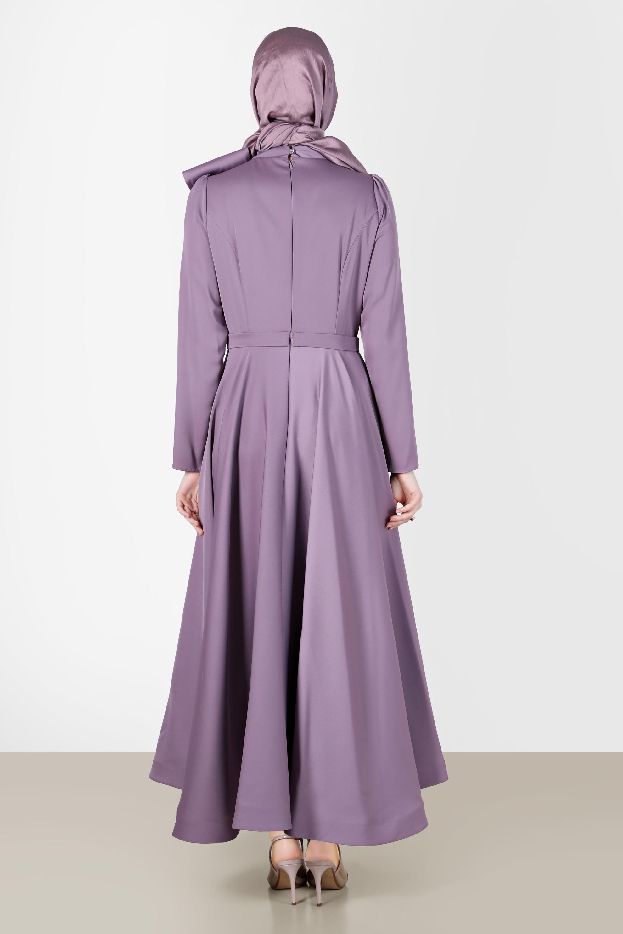 Tesettür giyim MOR FİYONK DETAYLI ABİYE ELBİSE 50233