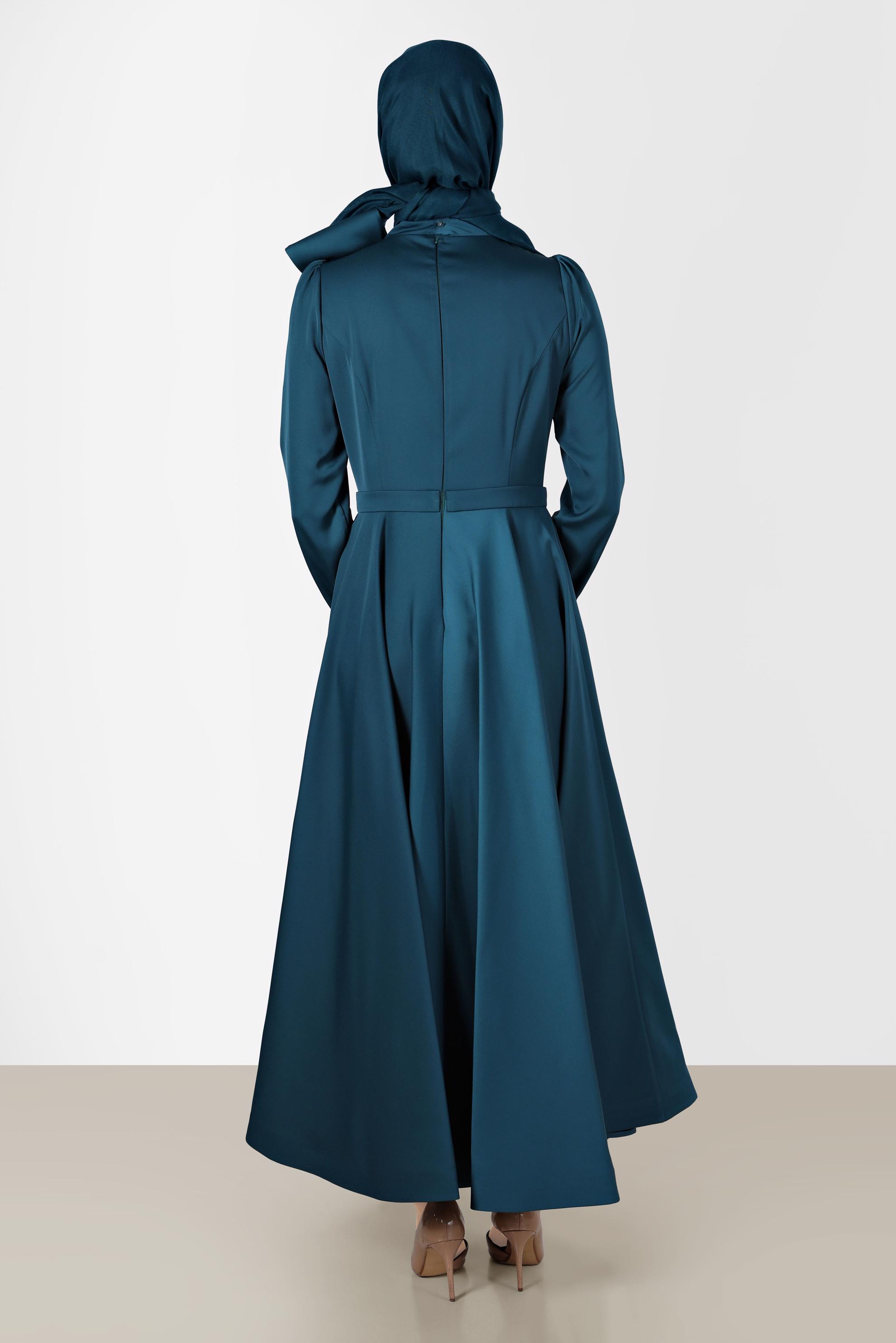 Tesettür giyim YEŞİL FİYONK DETAYLI ABİYE ELBİSE 50233