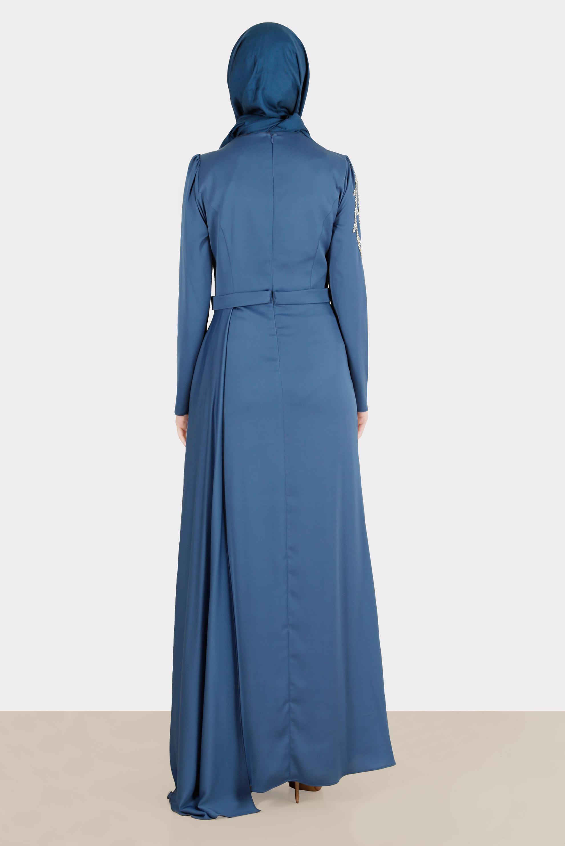 Tesettür giyim LACİVERT TAŞ İŞLEMELİ SATEN ABİYE 50234 