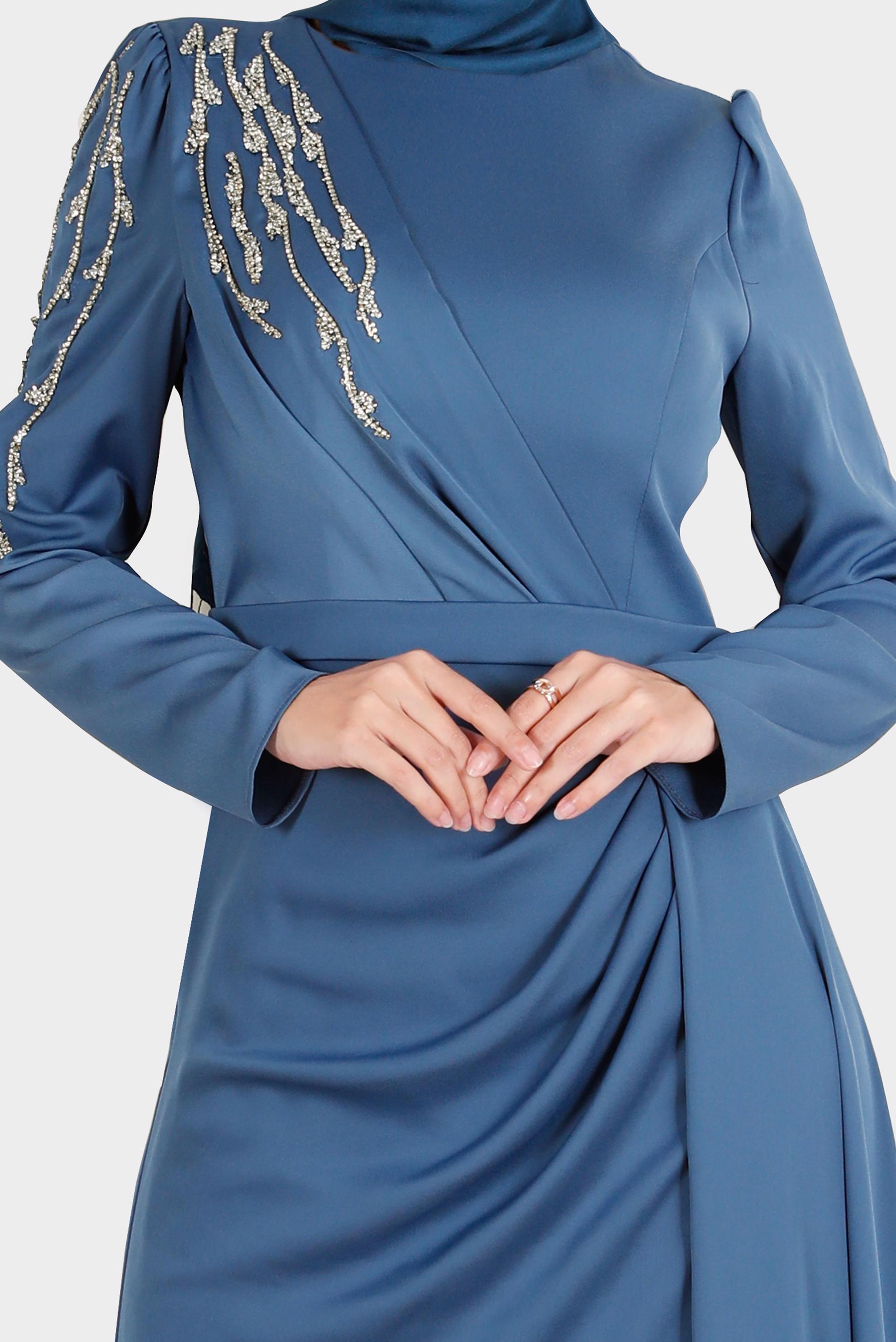 Tesettür giyim LACİVERT TAŞ İŞLEMELİ SATEN ABİYE 50234 
