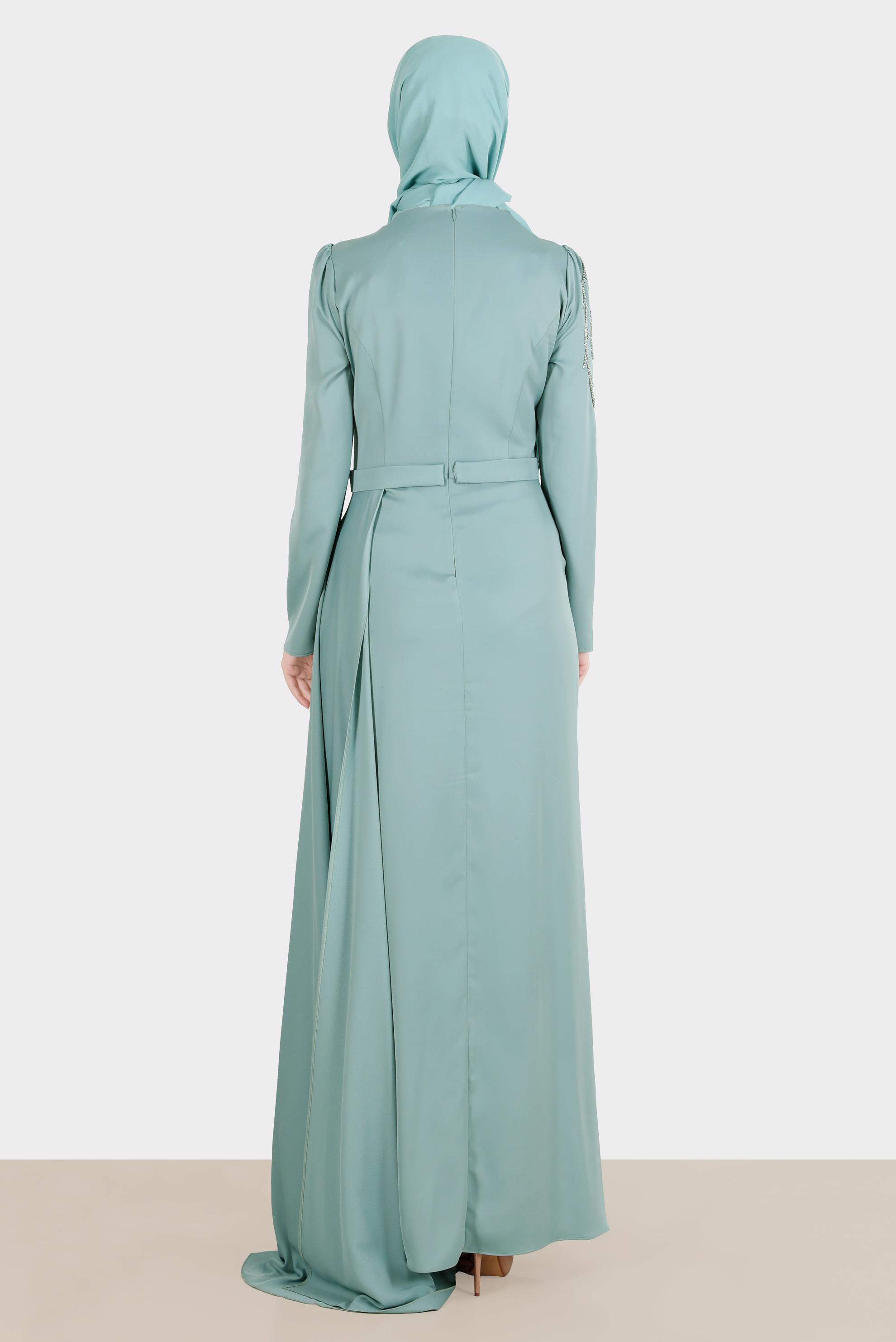 Tesettür giyim MAVİ TAŞ İŞLEMELİ SATEN ABİYE 50234 