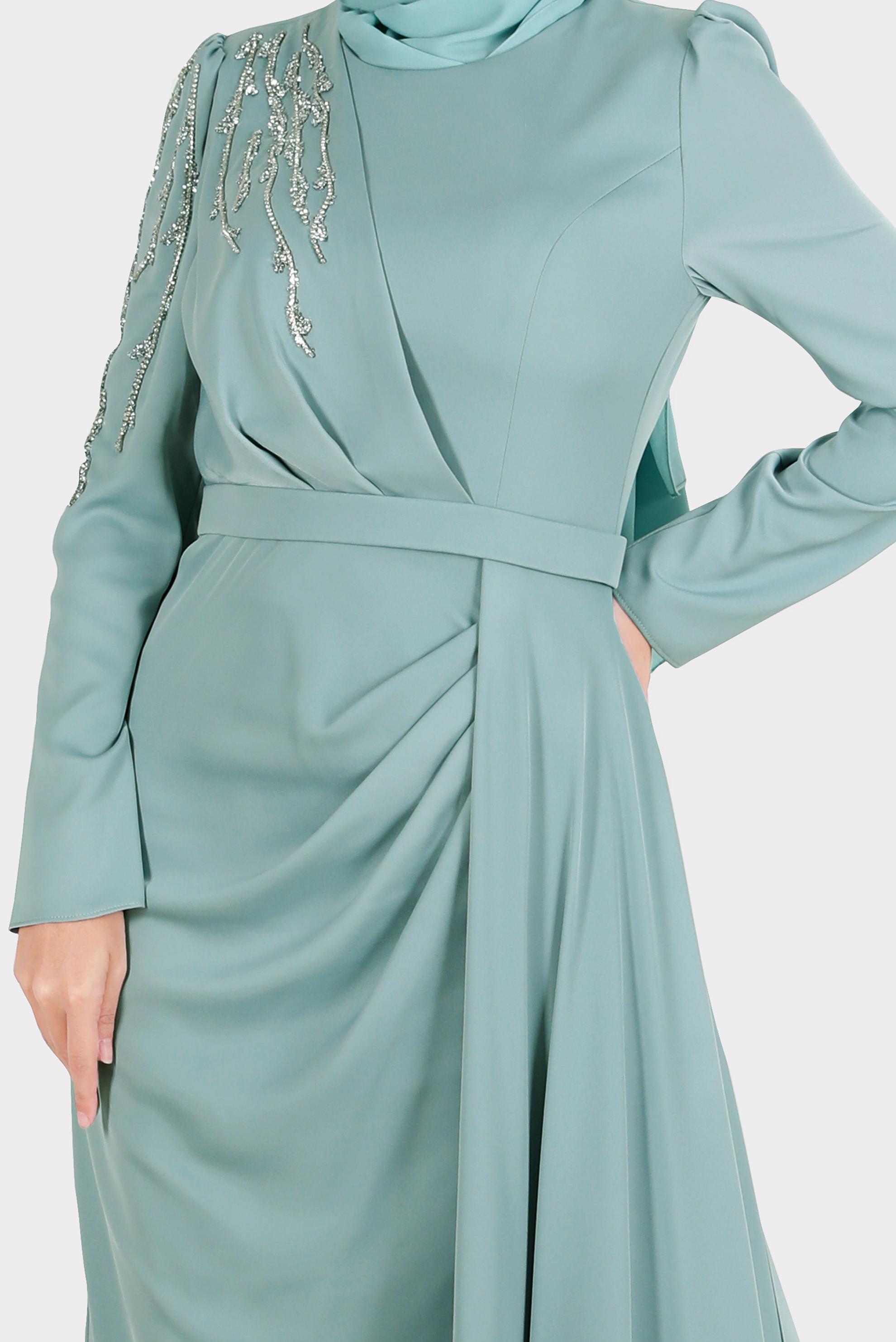 Tesettür giyim MAVİ TAŞ İŞLEMELİ SATEN ABİYE 50234 