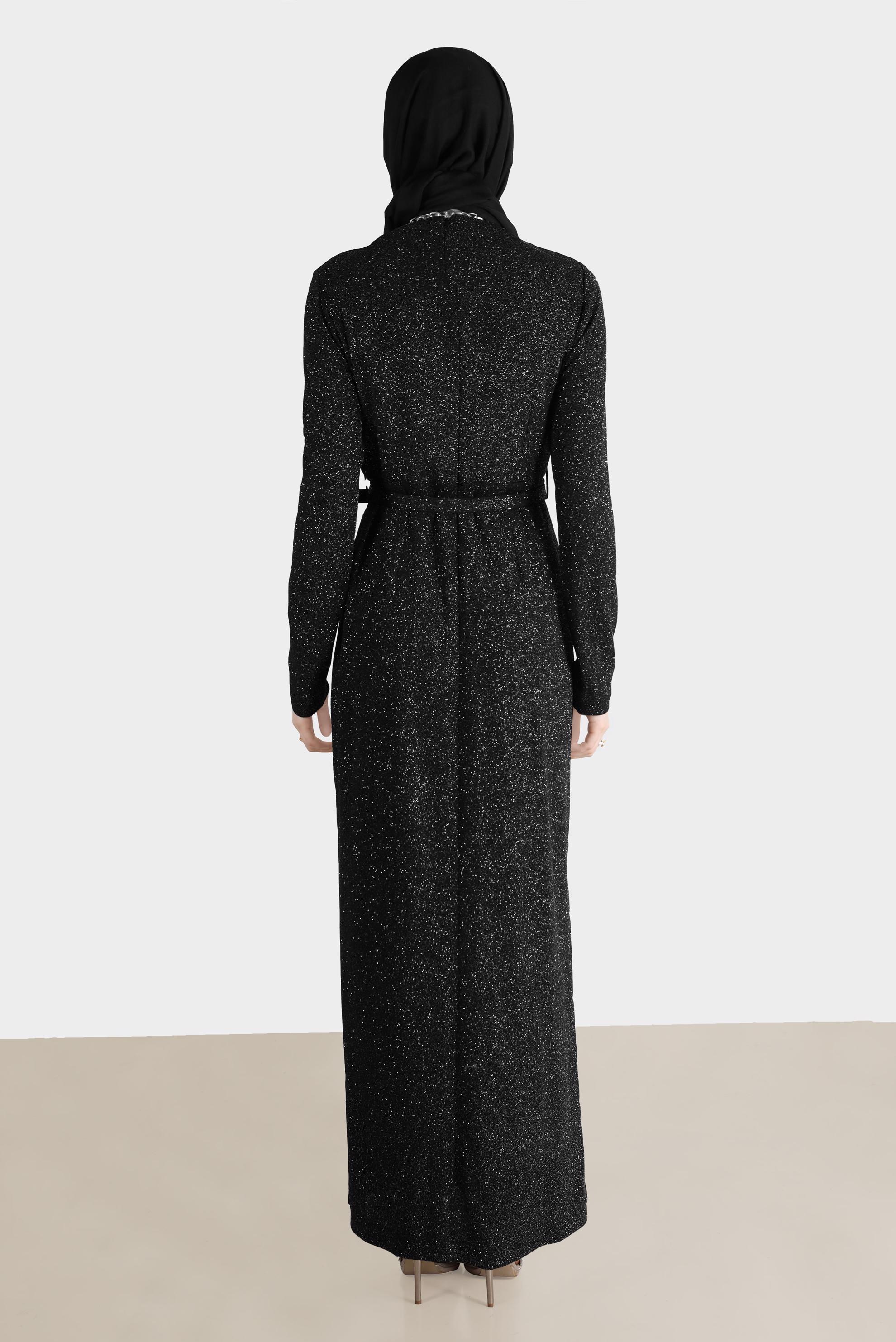 Tesettür giyim SİYAH SİMLİ KEMERLİ ABİYE 50237