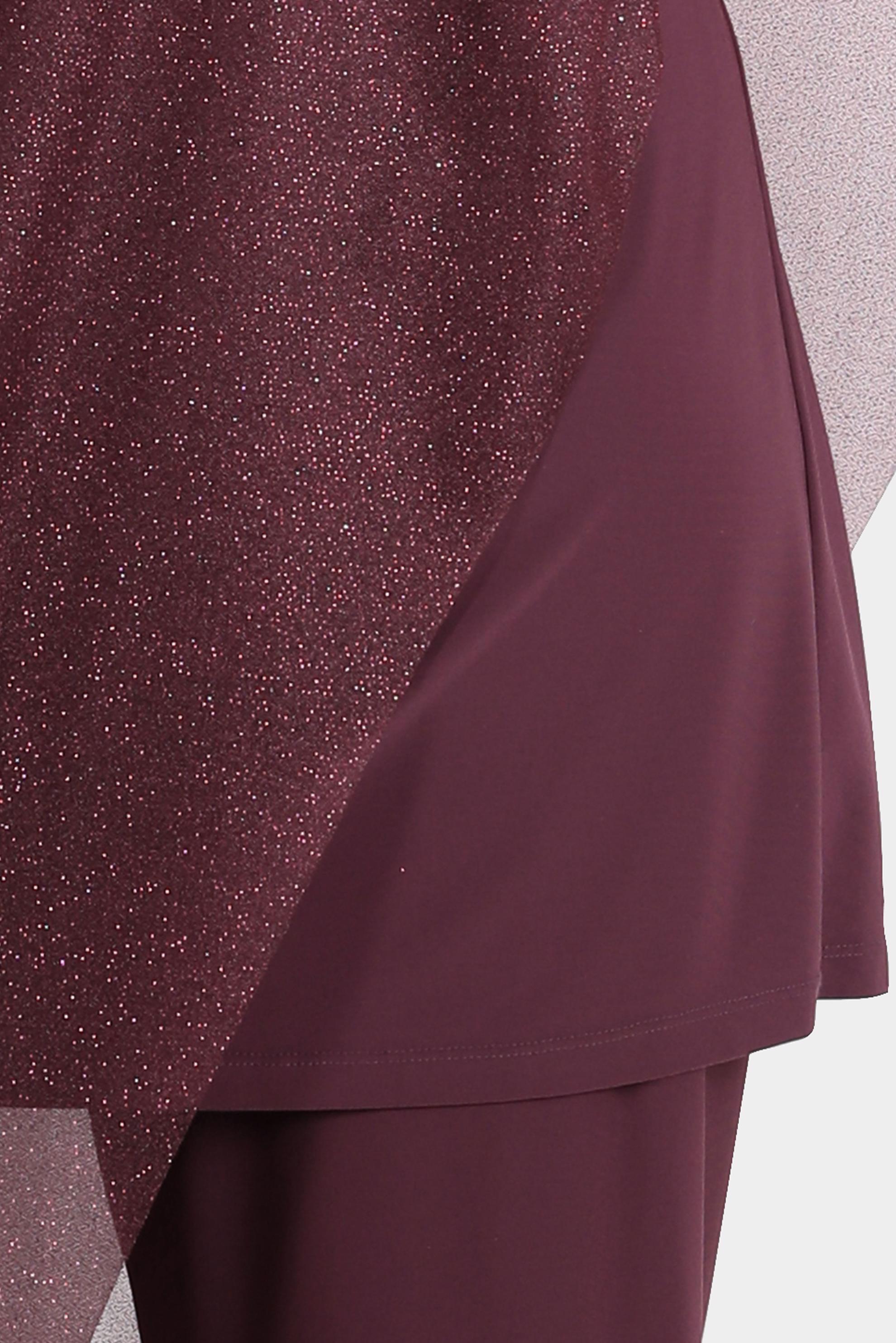 Hijab clothing CLARET RED SILVERY TULLE 2-PIECE EVENING PANTS SUIT 50239 