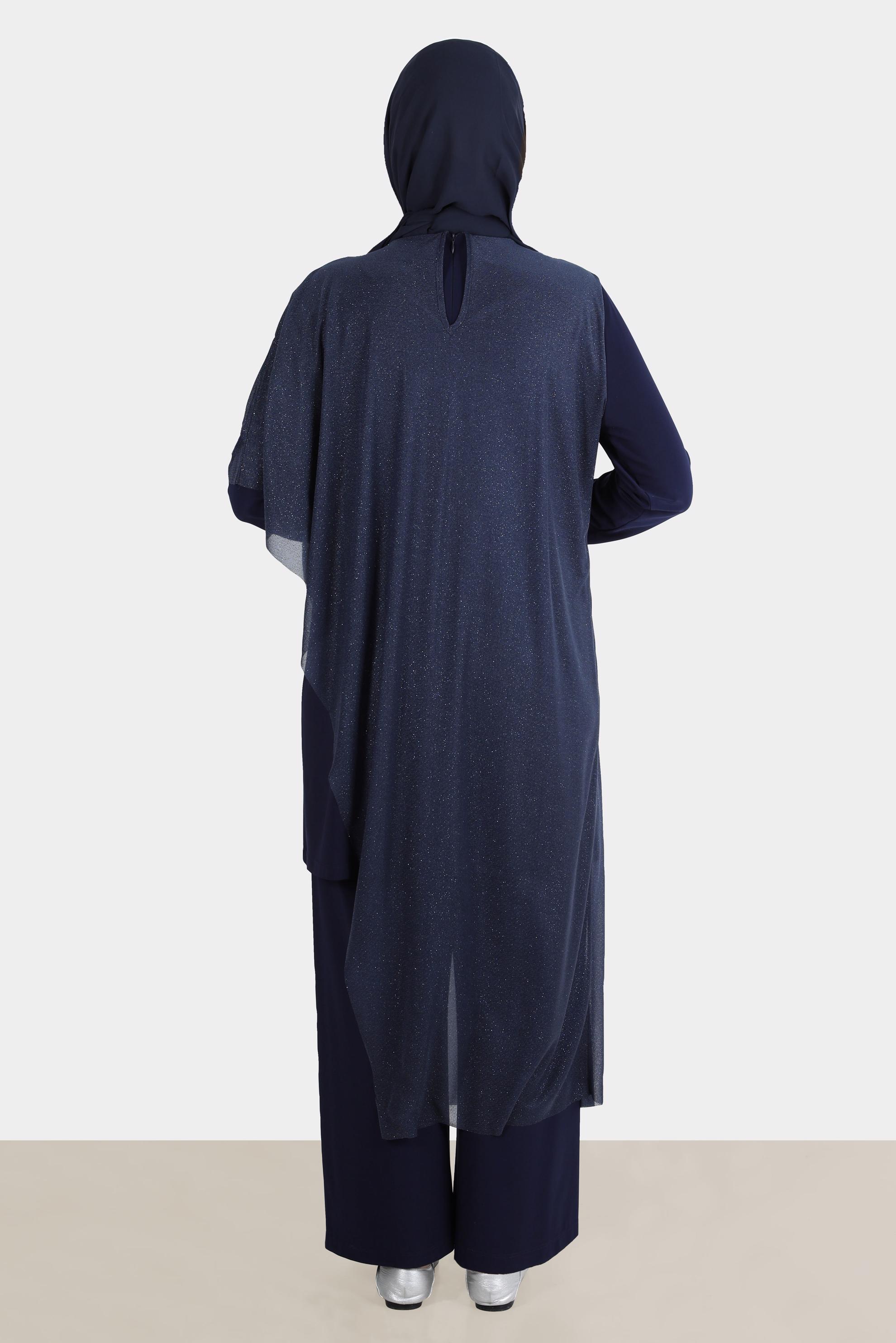 Tesettür giyim LACİVERT SİMLİ TÜLLÜ ABİYE İKİLİ PANT. TAKIM 50239 