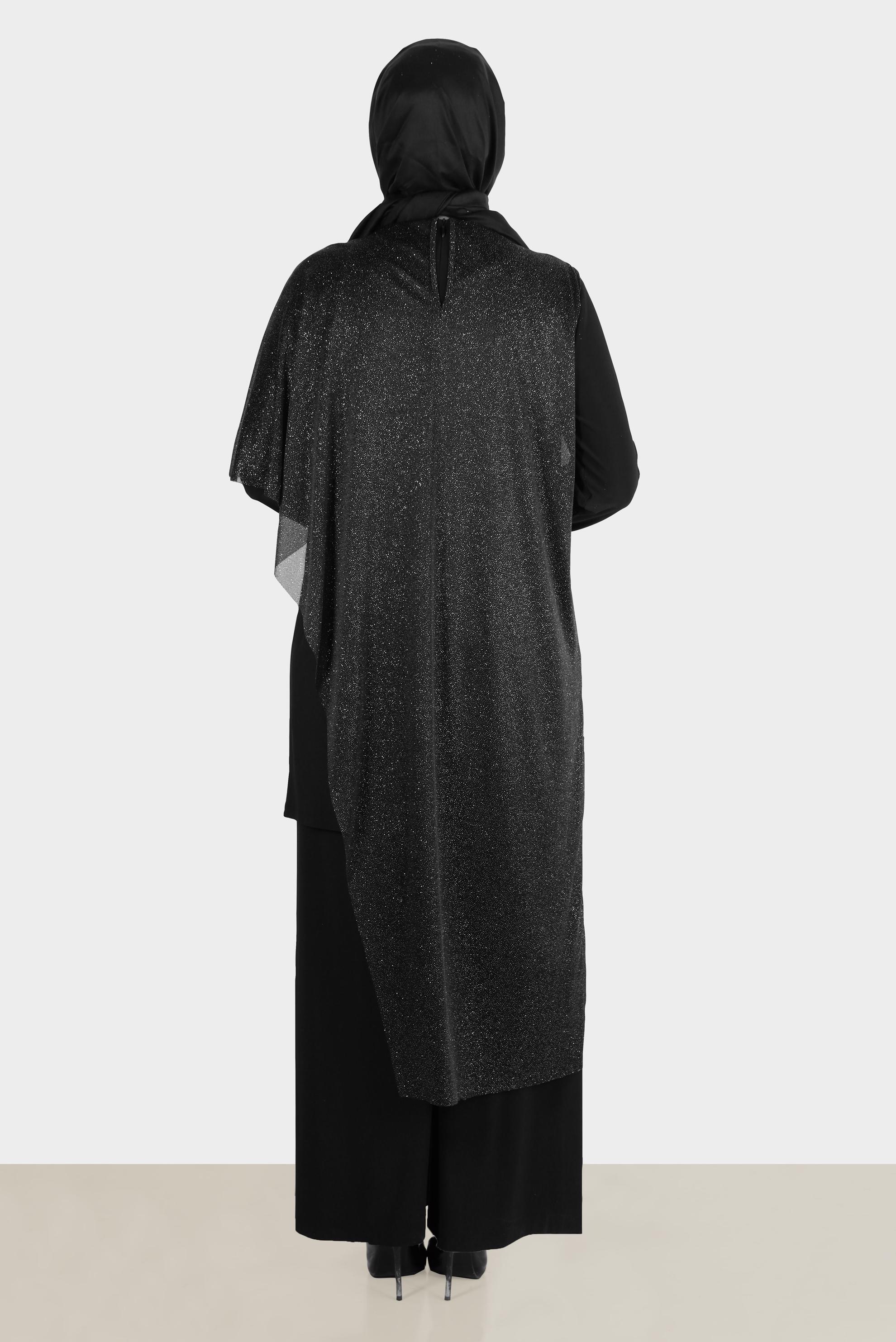 Tesettür giyim SİYAH SİMLİ TÜLLÜ ABİYE İKİLİ PANT. TAKIM 50239 