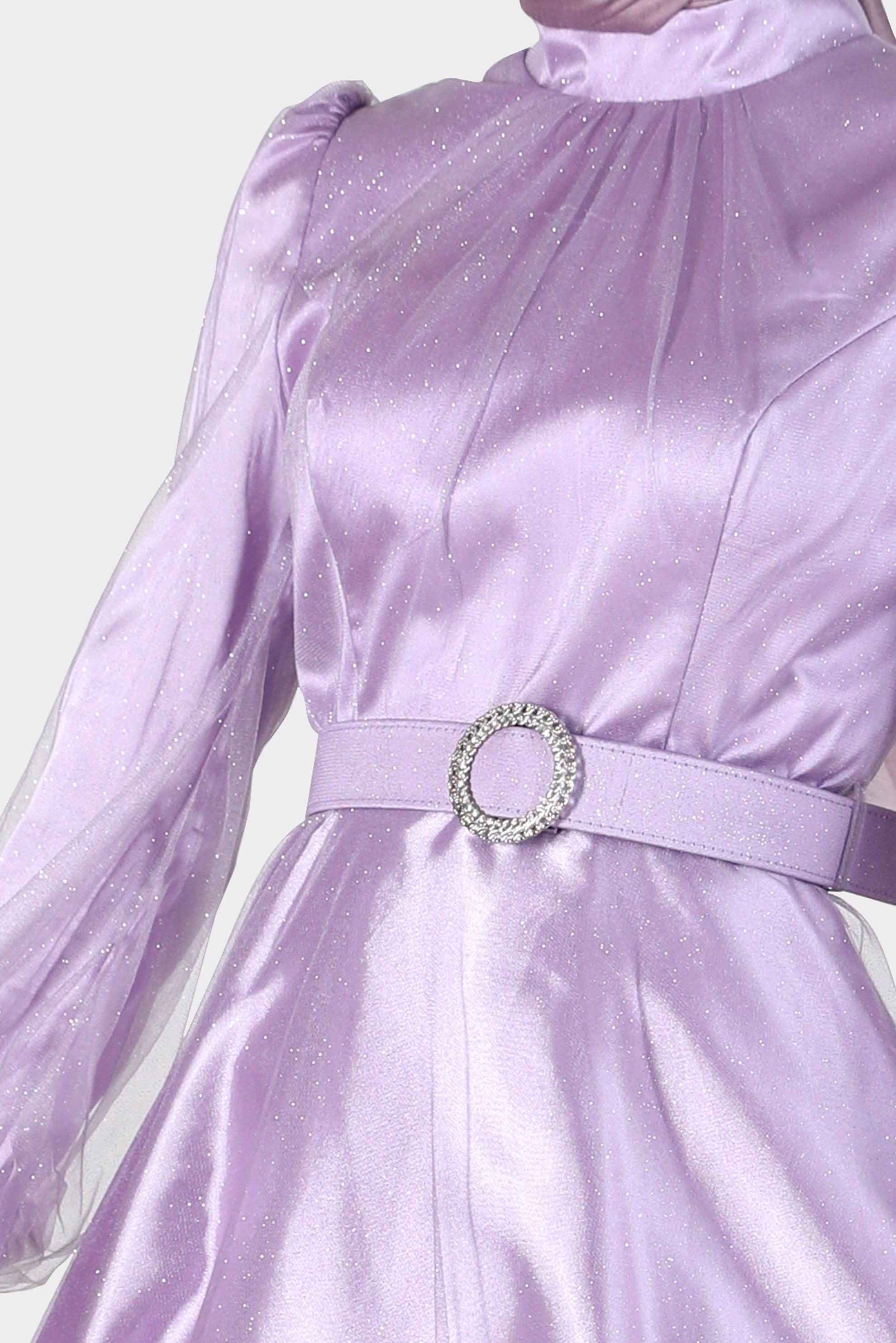 Tesettür giyim MOR KEMERLİ SİMLİ ABİYE 50243 