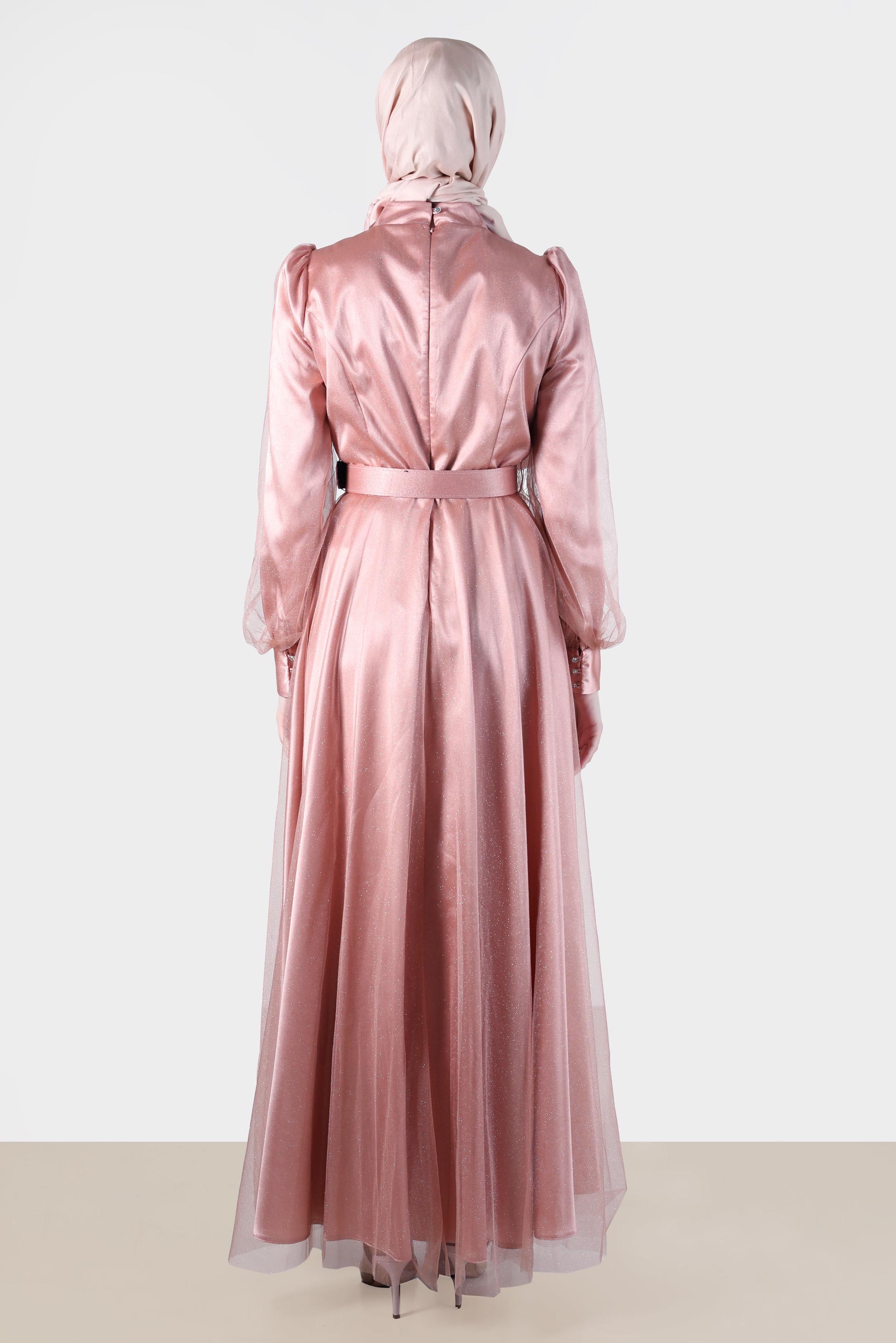 Tesettür giyim PUDRA KEMERLİ SİMLİ ABİYE 50243 