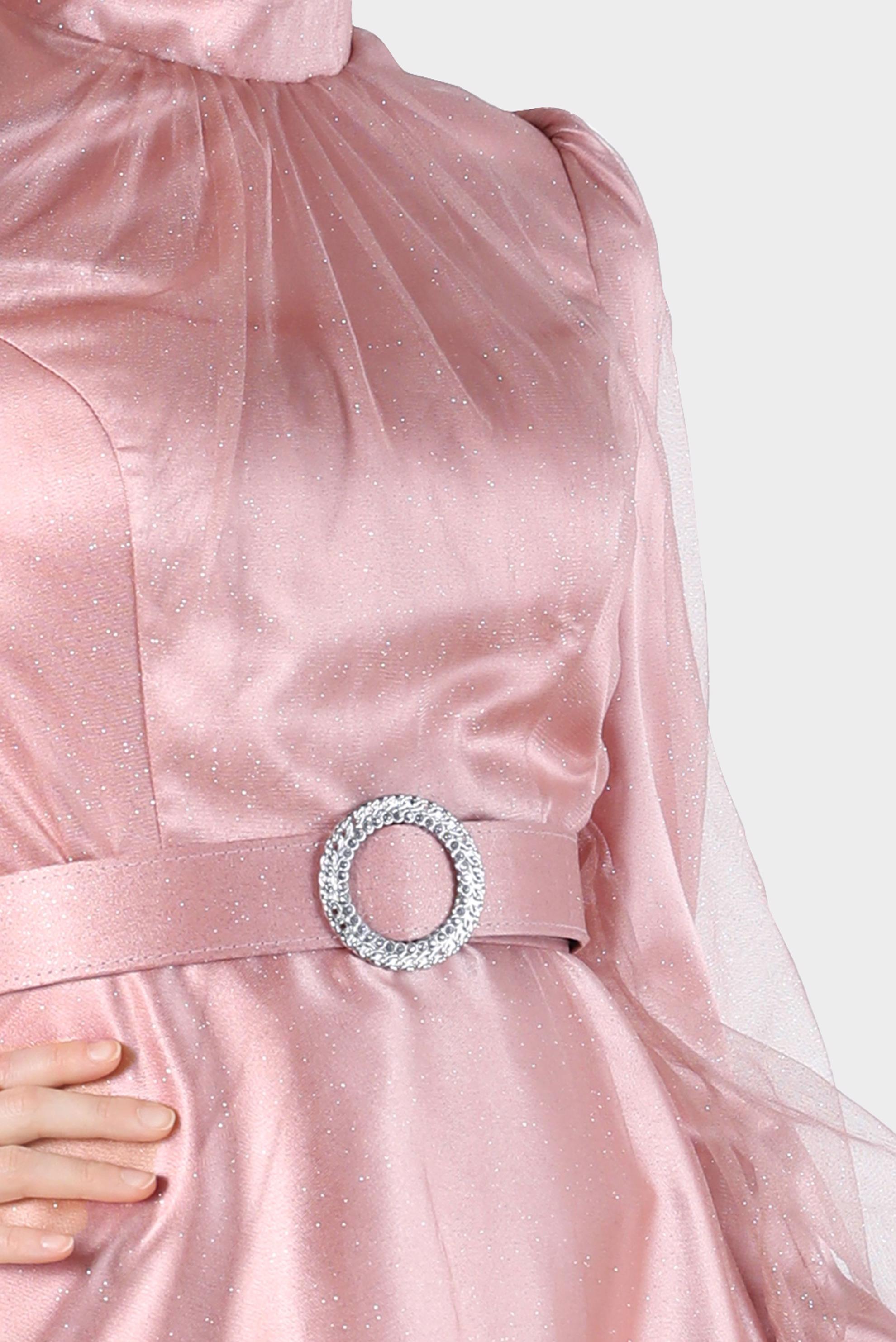 Tesettür giyim PUDRA KEMERLİ SİMLİ ABİYE 50243 