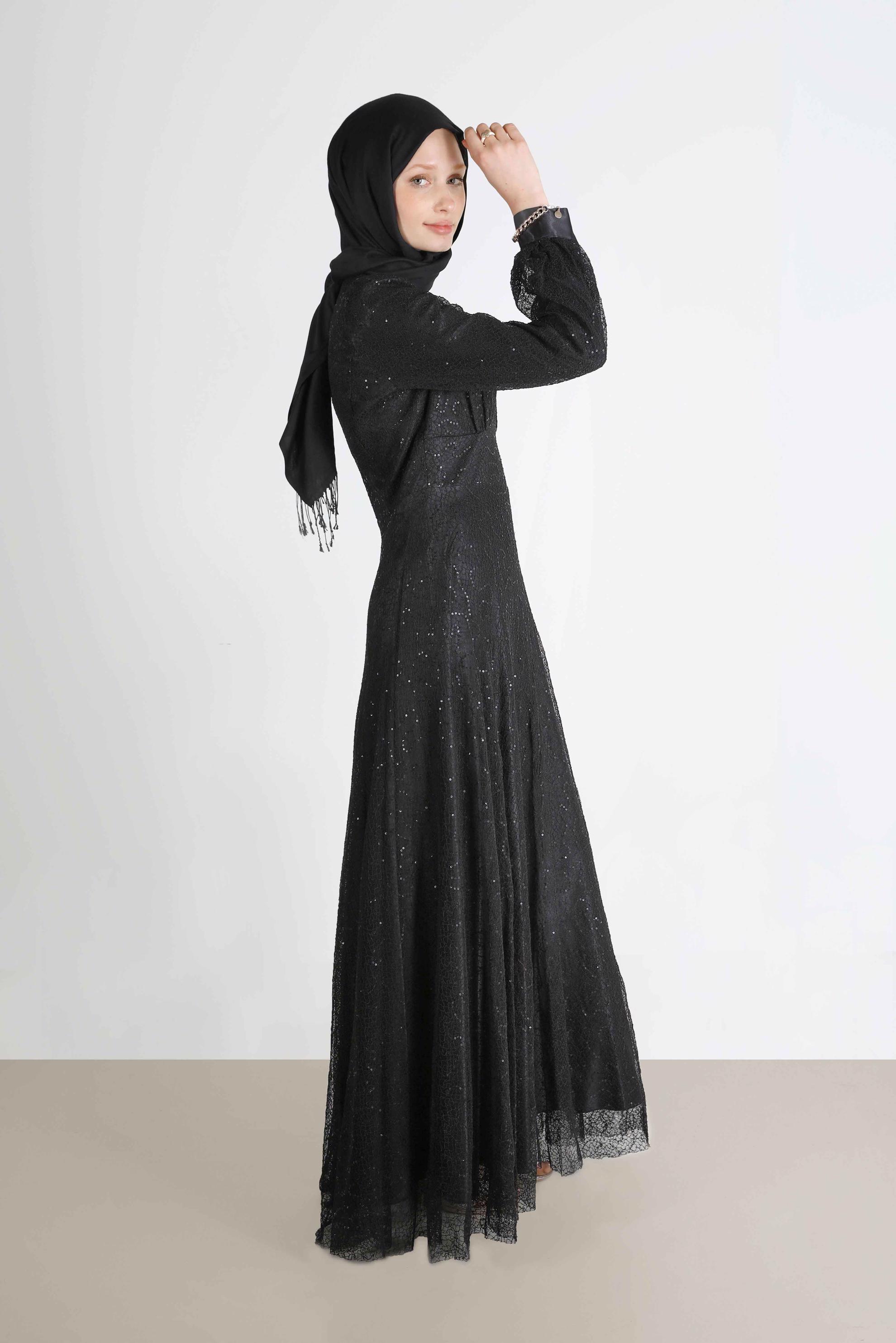 Tesettür giyim SİYAH FİLE PAYET ABİYE 50244