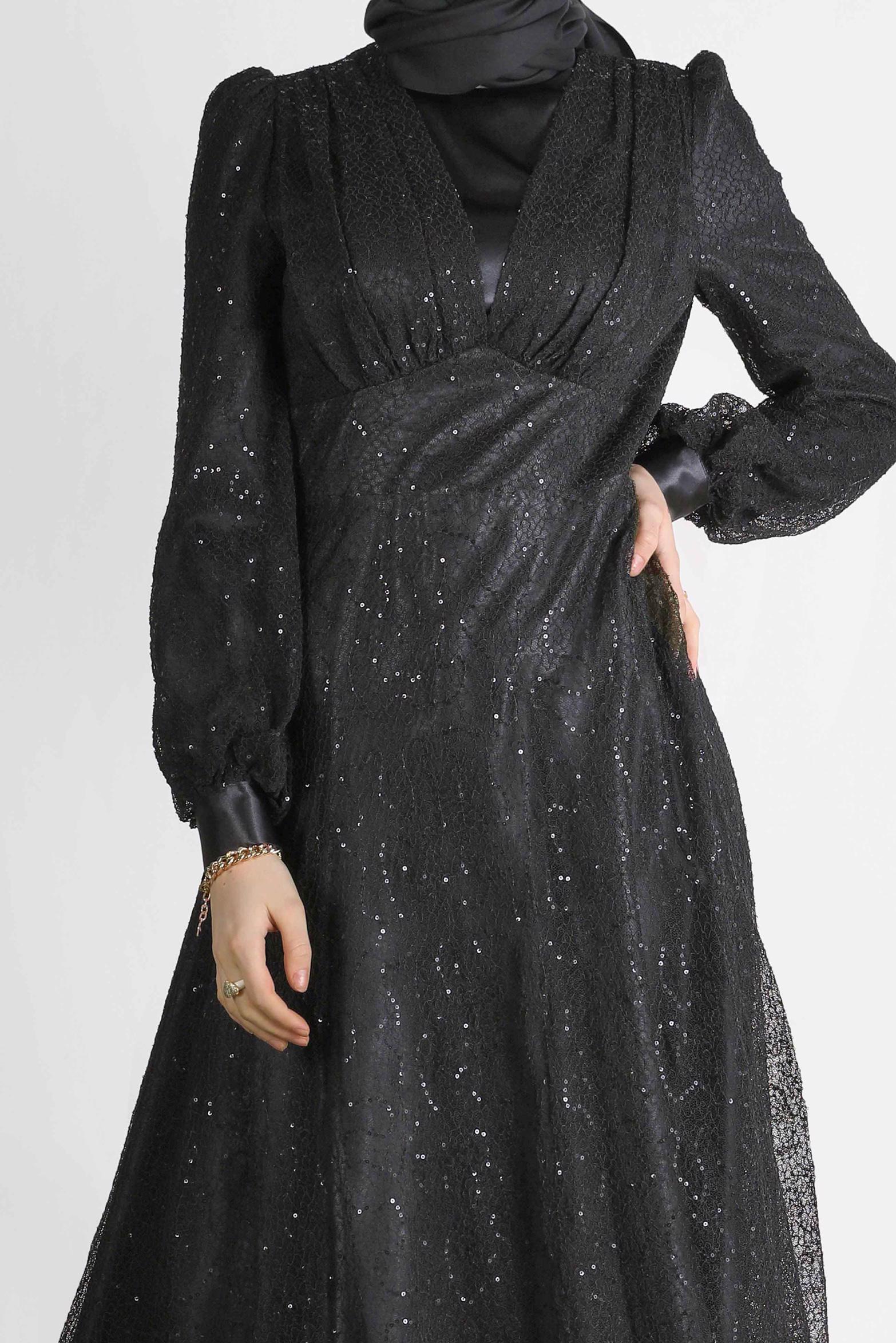 Tesettür giyim SİYAH FİLE PAYET ABİYE 50244