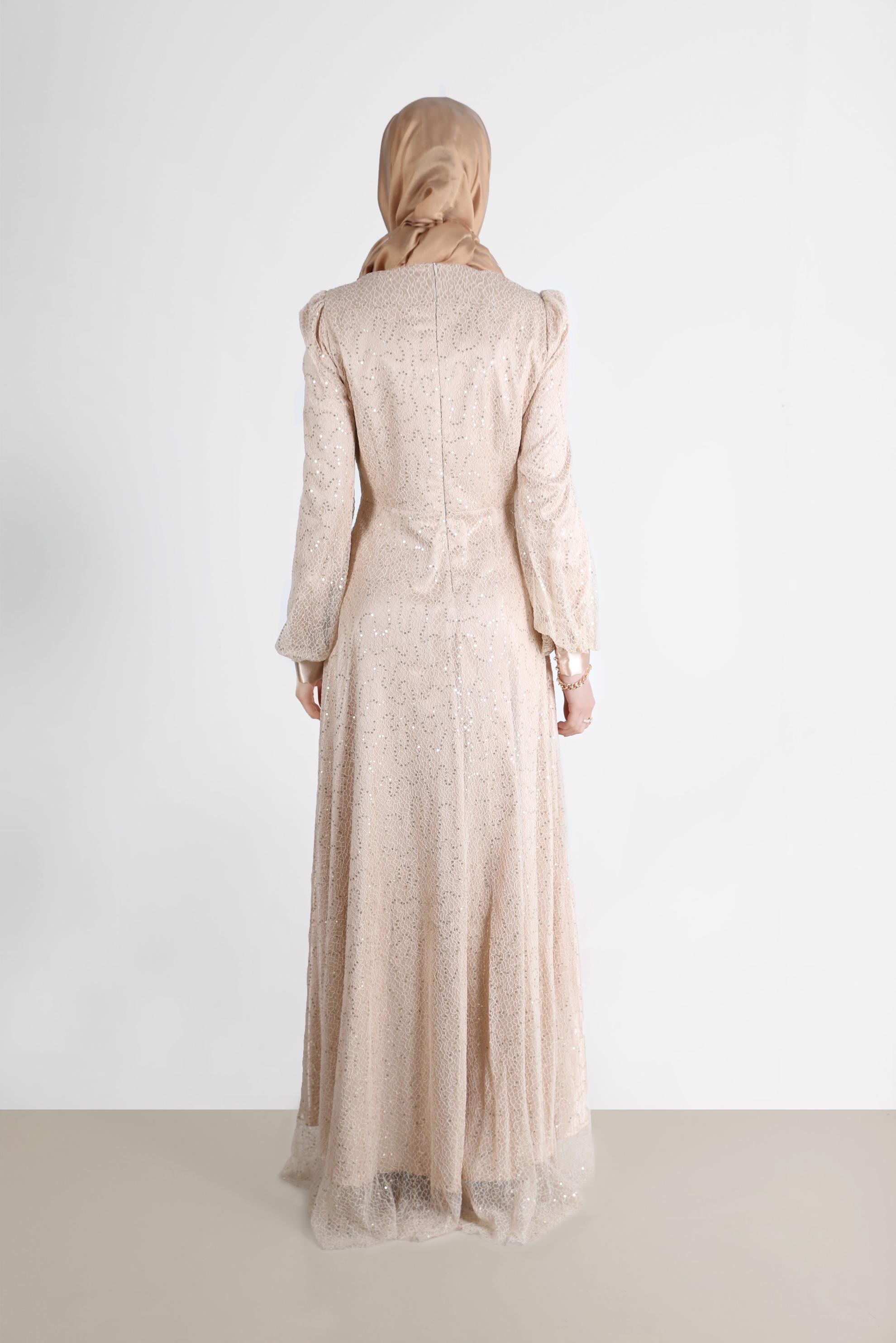 Tesettür giyim BEJ FİLE PAYET ABİYE 50244