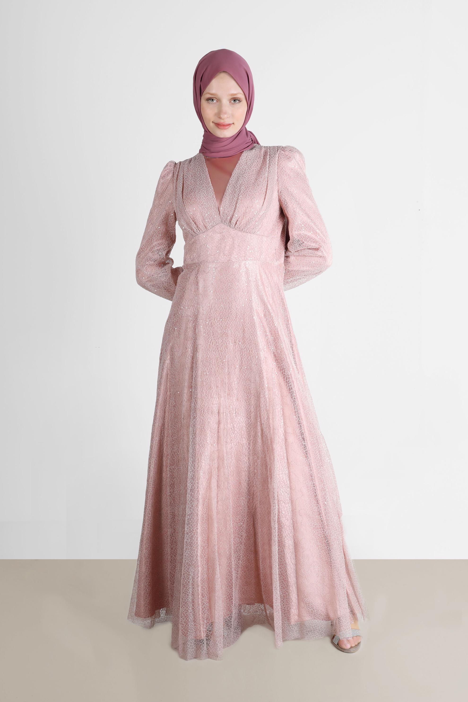 Tesettür giyim PUDRA FİLE PAYET ABİYE 50244