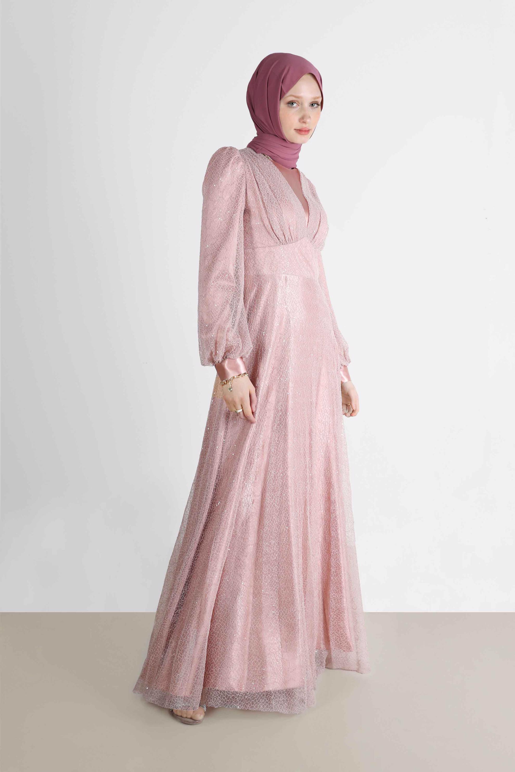 Tesettür giyim PUDRA FİLE PAYET ABİYE 50244