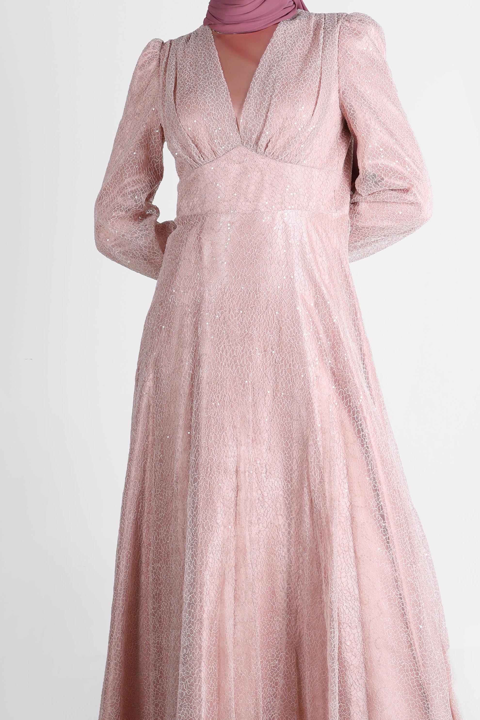 Tesettür giyim PUDRA FİLE PAYET ABİYE 50244