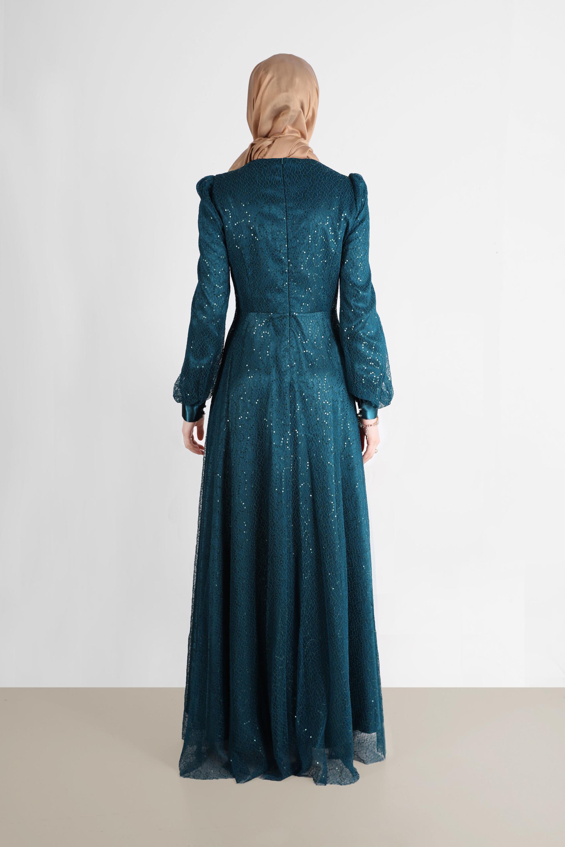 Tesettür giyim YEŞİL FİLE PAYET ABİYE 50244