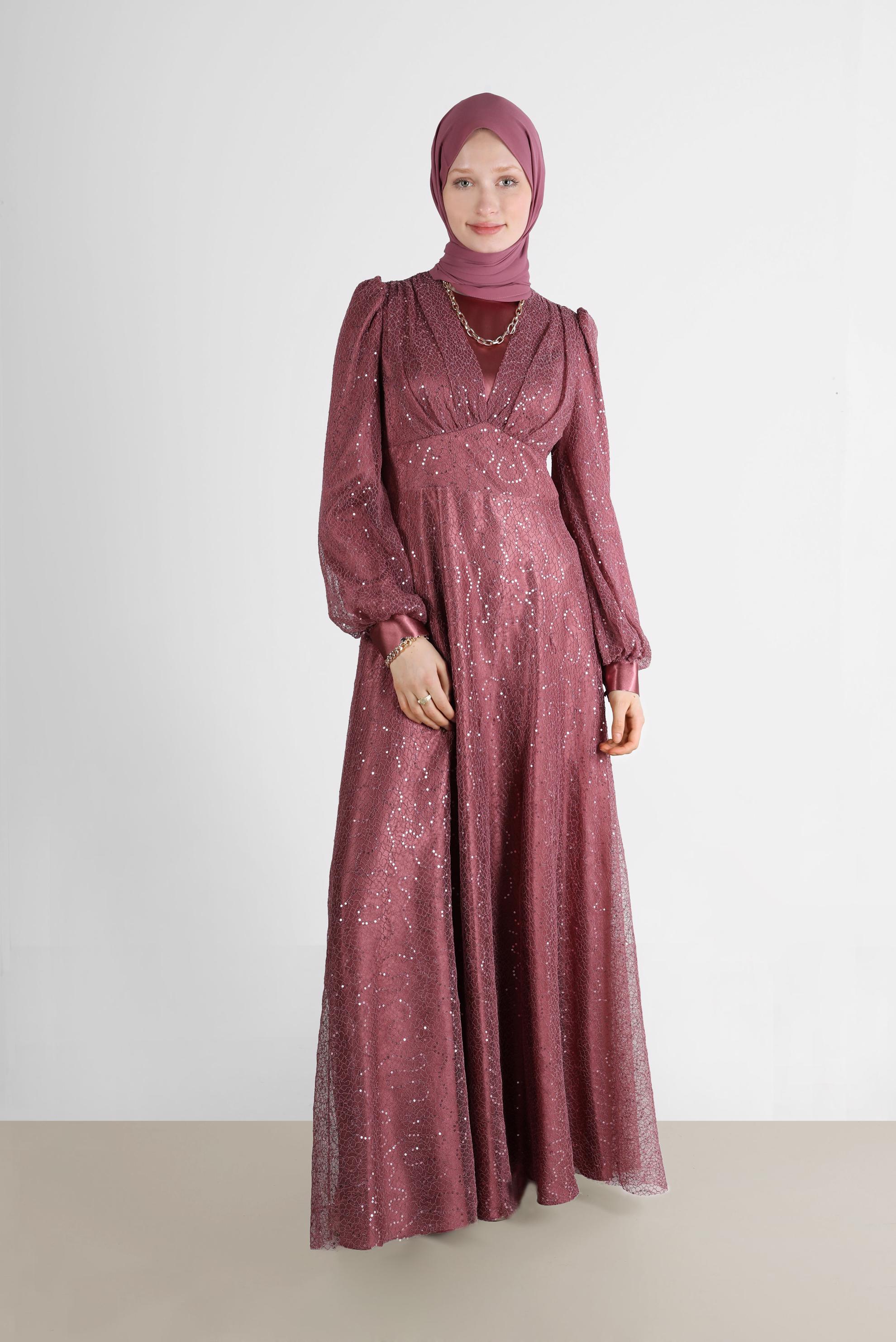 Tesettür giyim PEMBE FİLE PAYET ABİYE 50244