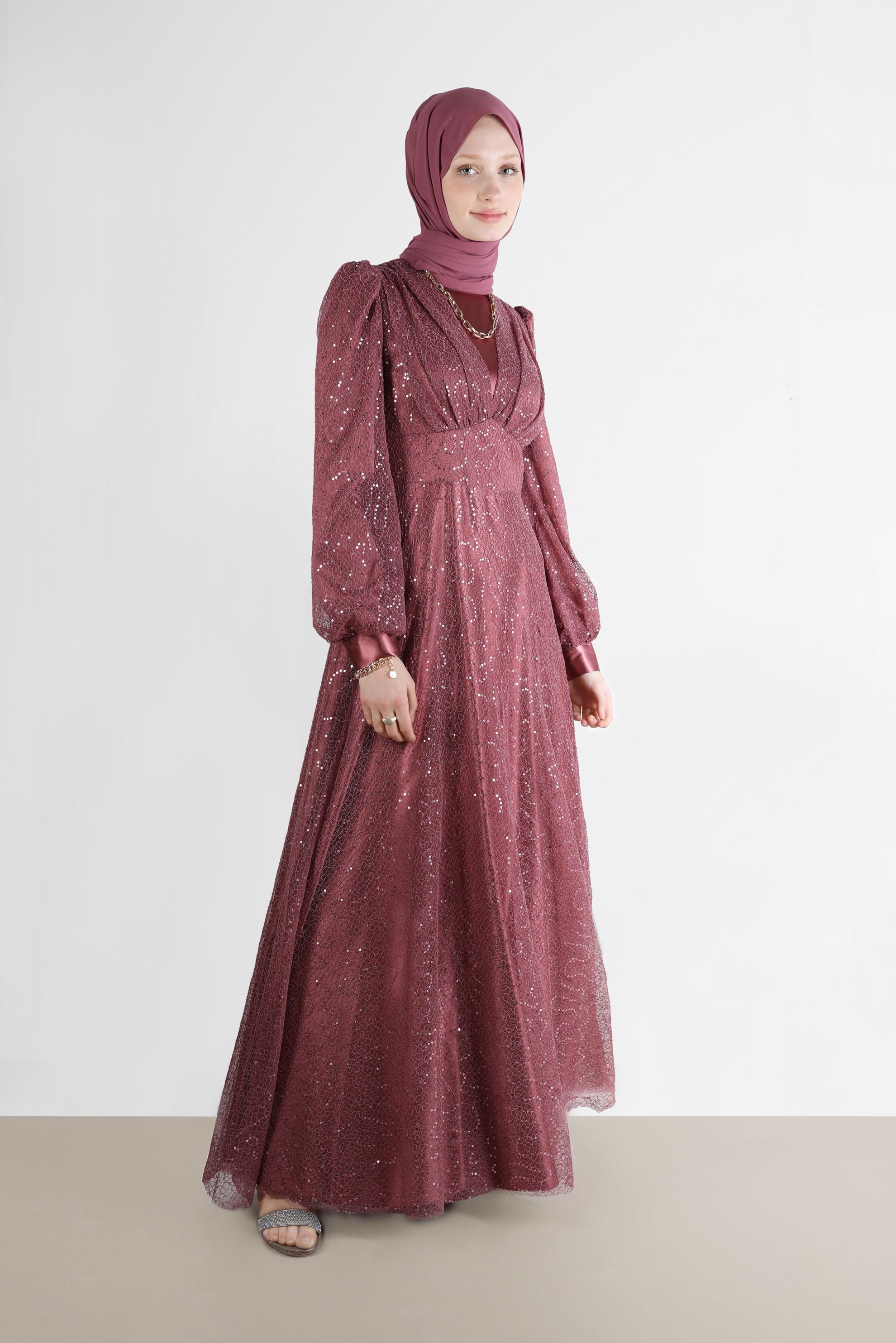 Tesettür giyim PEMBE FİLE PAYET ABİYE 50244