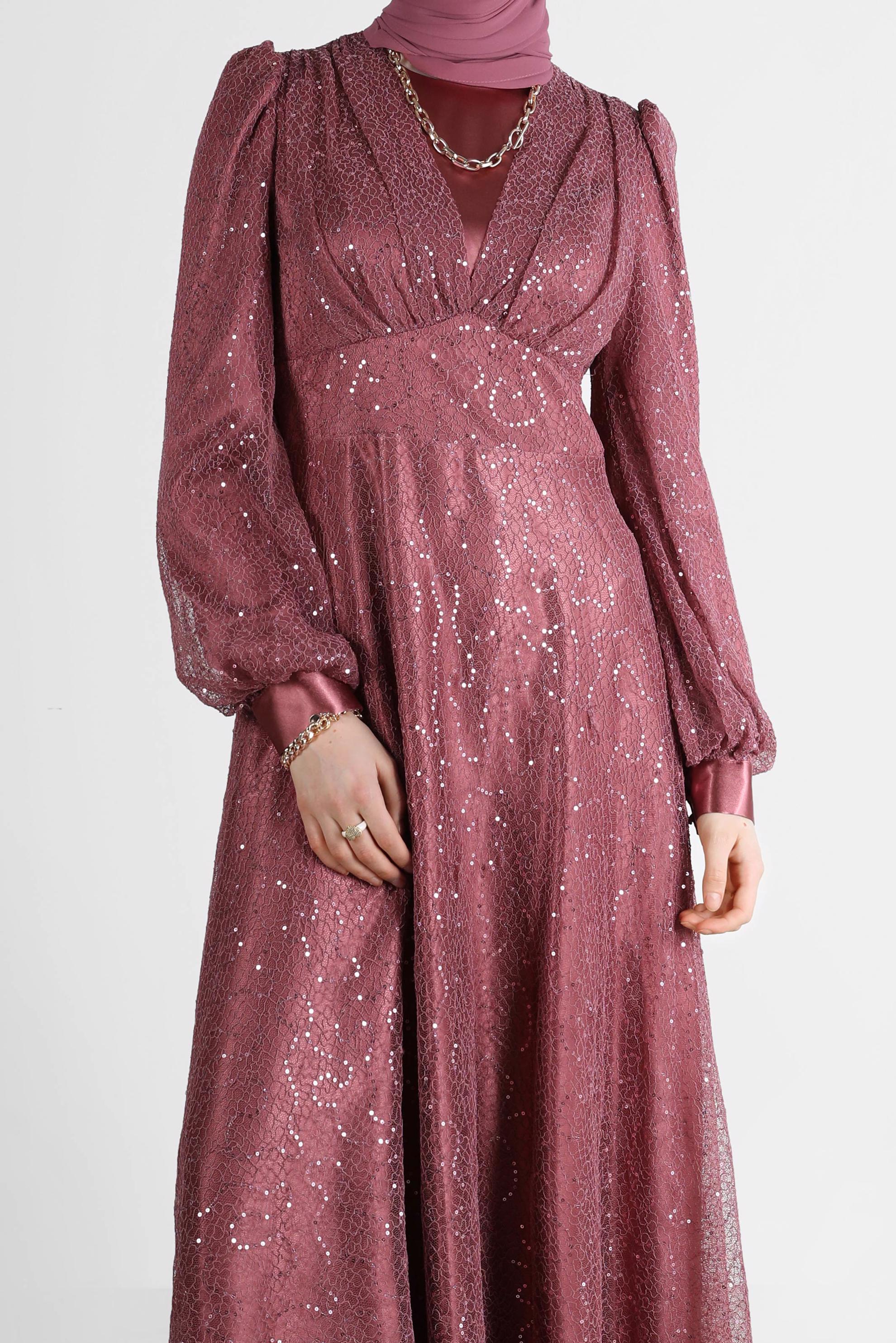 Tesettür giyim PEMBE FİLE PAYET ABİYE 50244