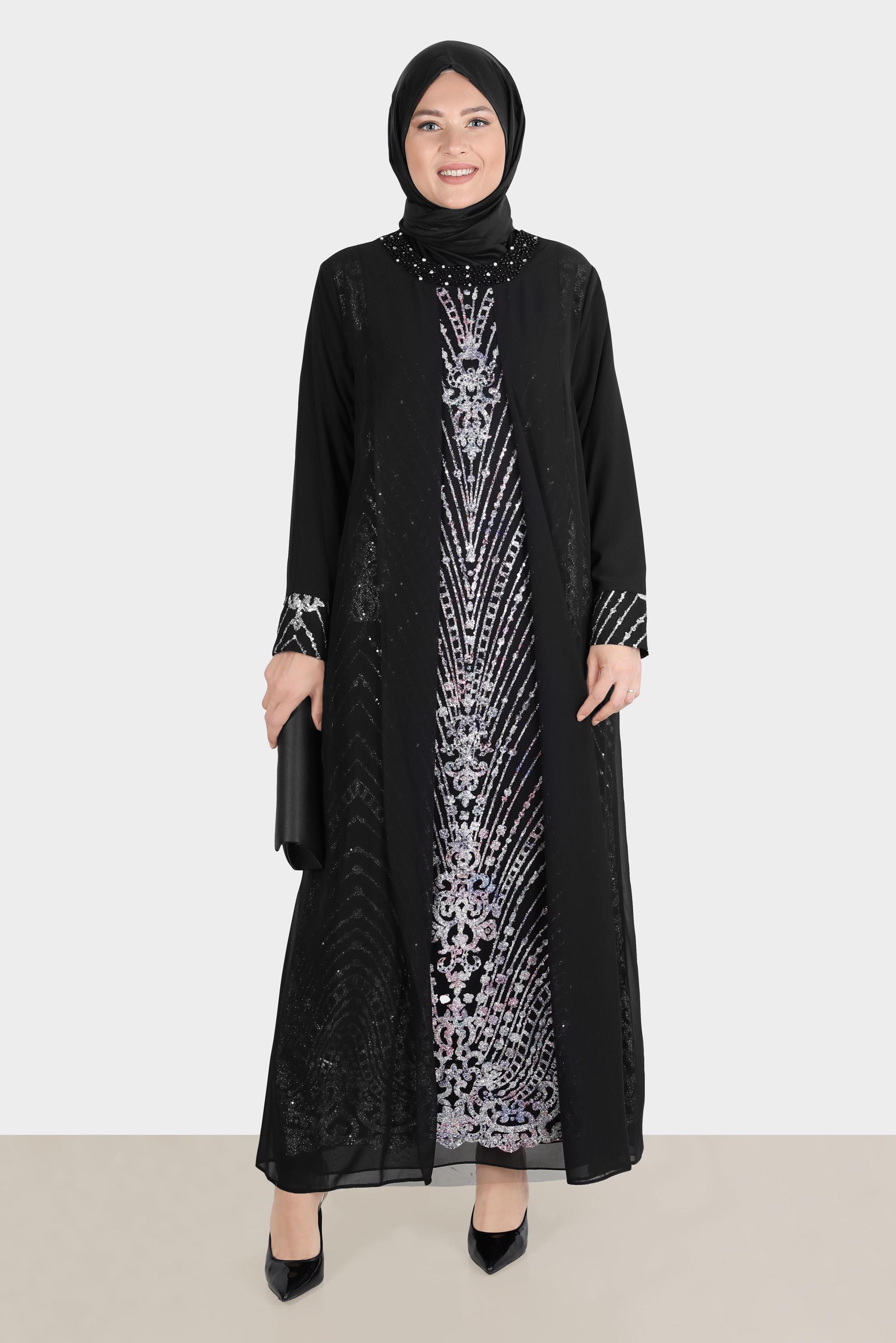 Tesettür giyim FUŞYA TÜL DETAYLI TAŞLI ABİYE 50251