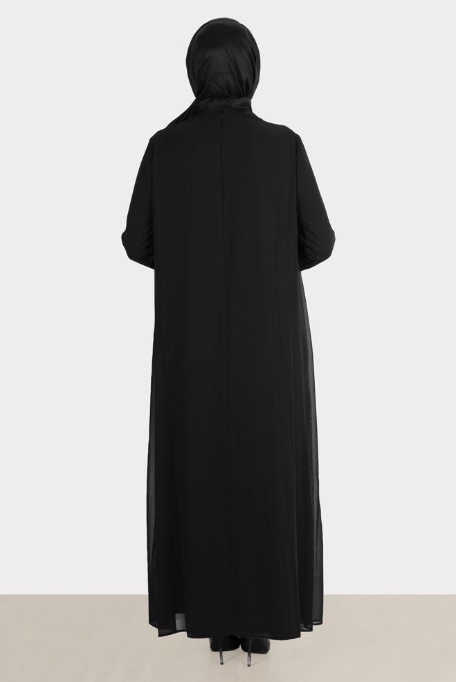 Tesettür giyim FUŞYA TÜL DETAYLI TAŞLI ABİYE 50251 - ALVİNA