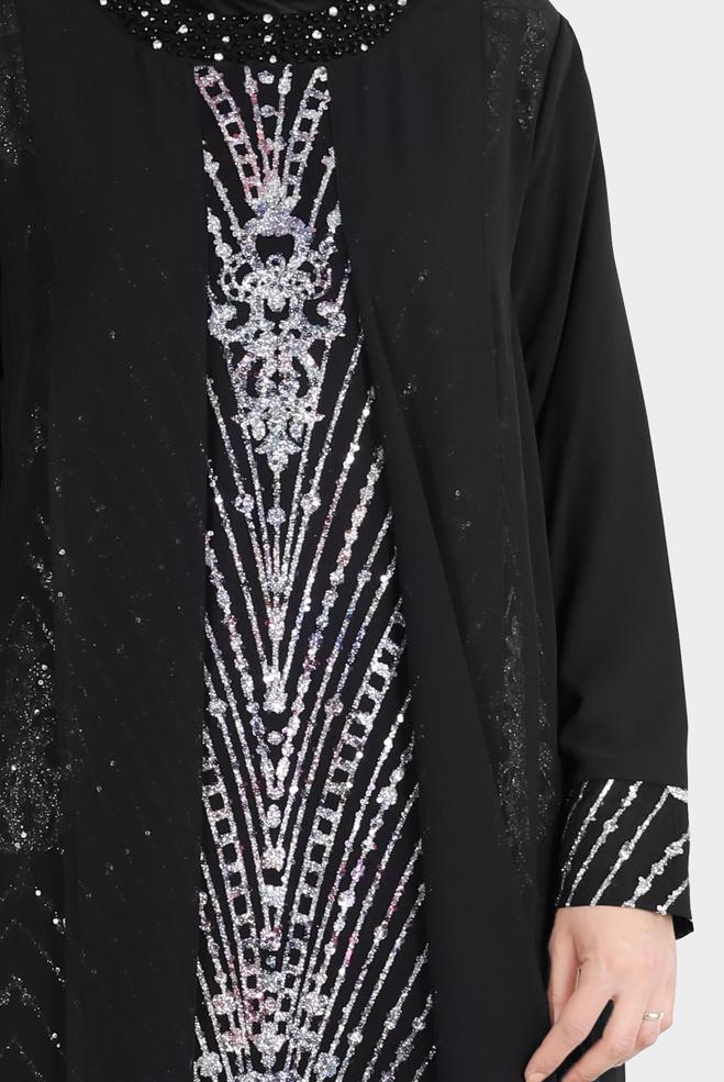 Tesettür giyim FUŞYA TÜL DETAYLI TAŞLI ABİYE 50251 - ALVİNA