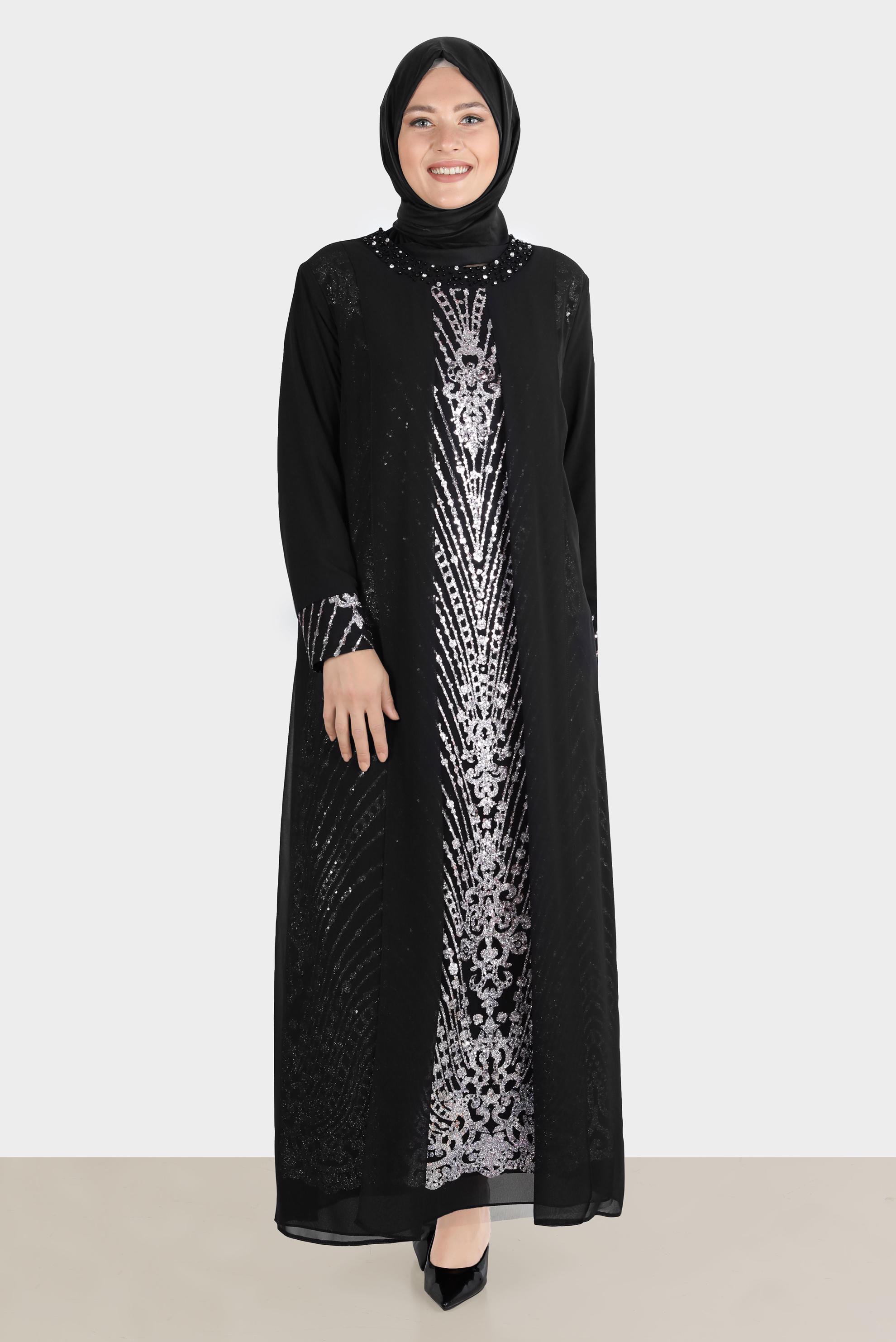 Tesettür giyim PUDRA TÜL DETAYLI TAŞLI ABİYE 50251