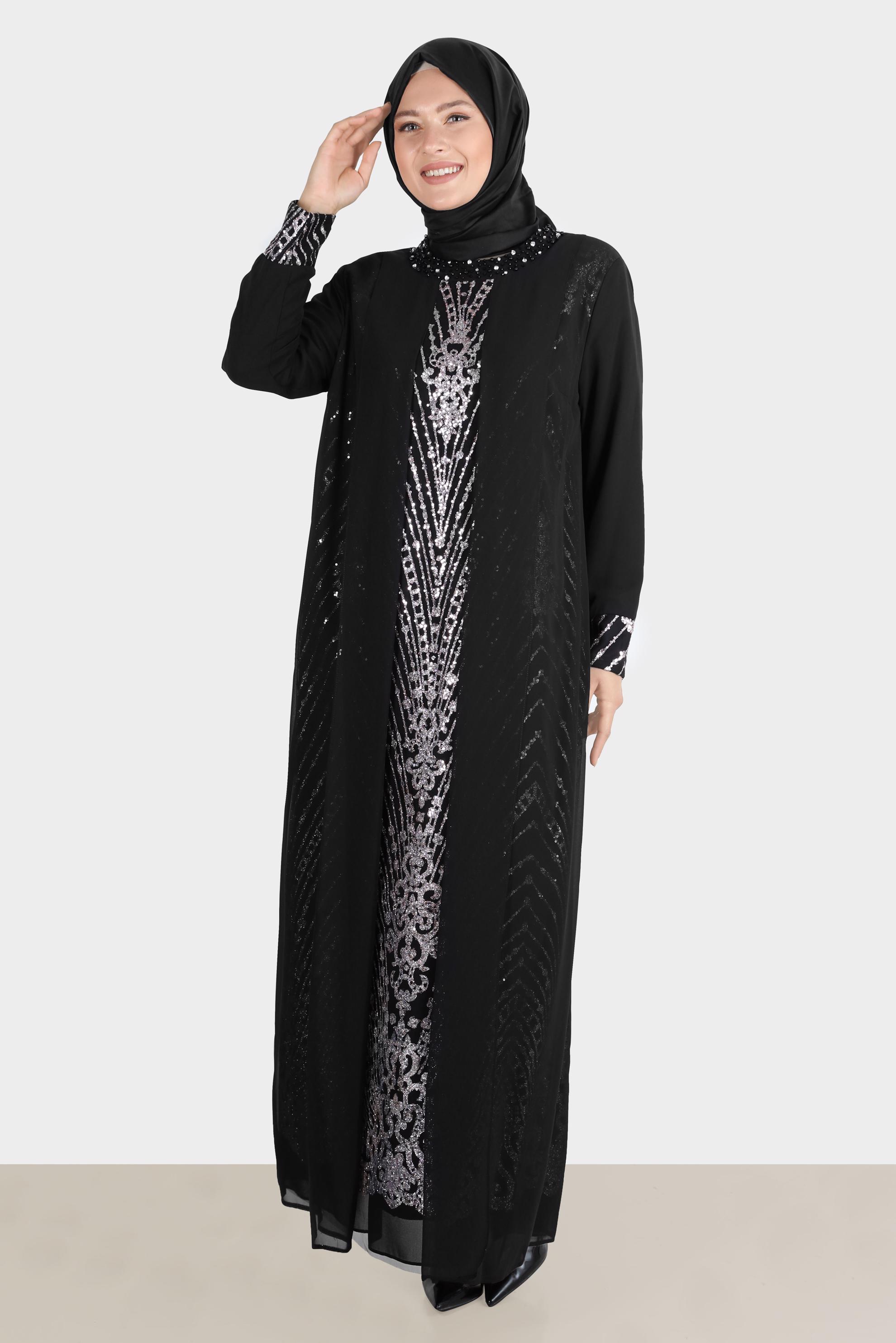 Tesettür giyim PUDRA TÜL DETAYLI TAŞLI ABİYE 50251