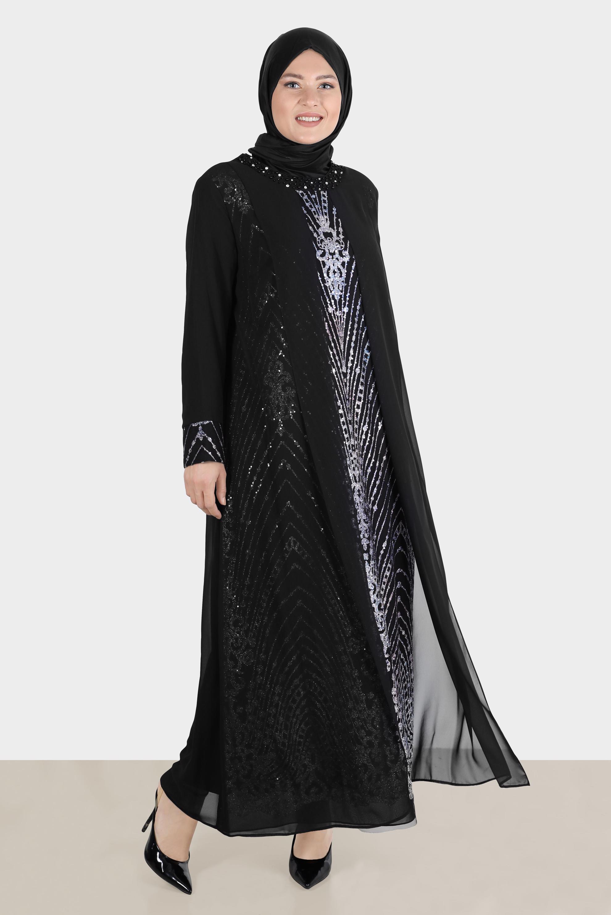 Tesettür giyim LACİVERT TÜL DETAYLI TAŞLI ABİYE 50251