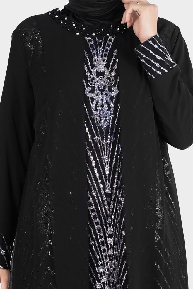 Tesettür giyim LACİVERT TÜL DETAYLI TAŞLI ABİYE 50251 - ALVİNA